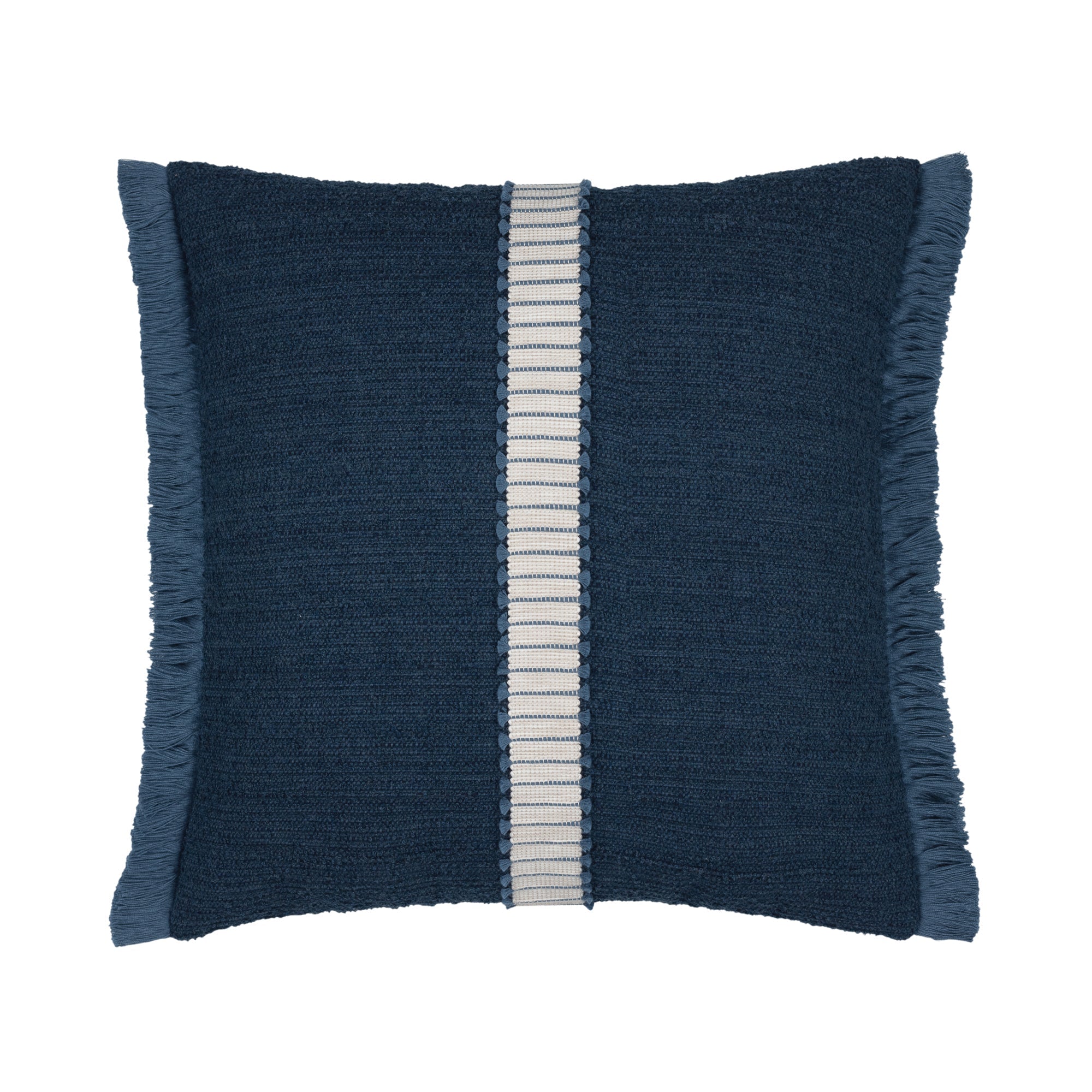 Navy outdoor pillow with solid texture, lumbar size for versatile outdoor styling