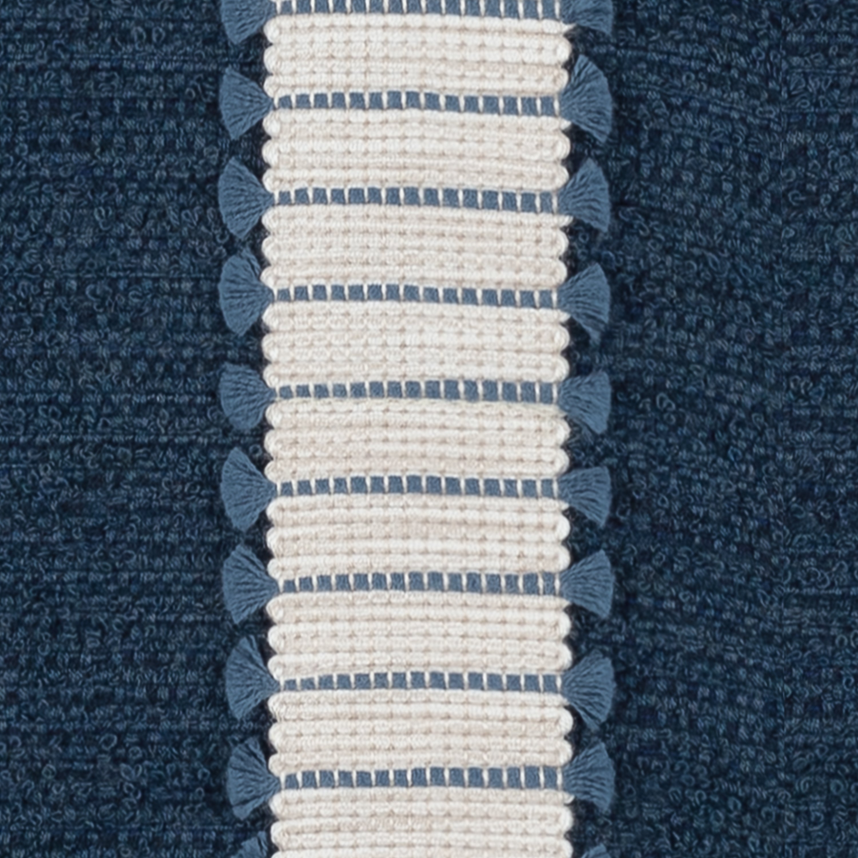 Detail image of Navy outdoor pillow with solid texture, square size for sophisticated outdoor decor