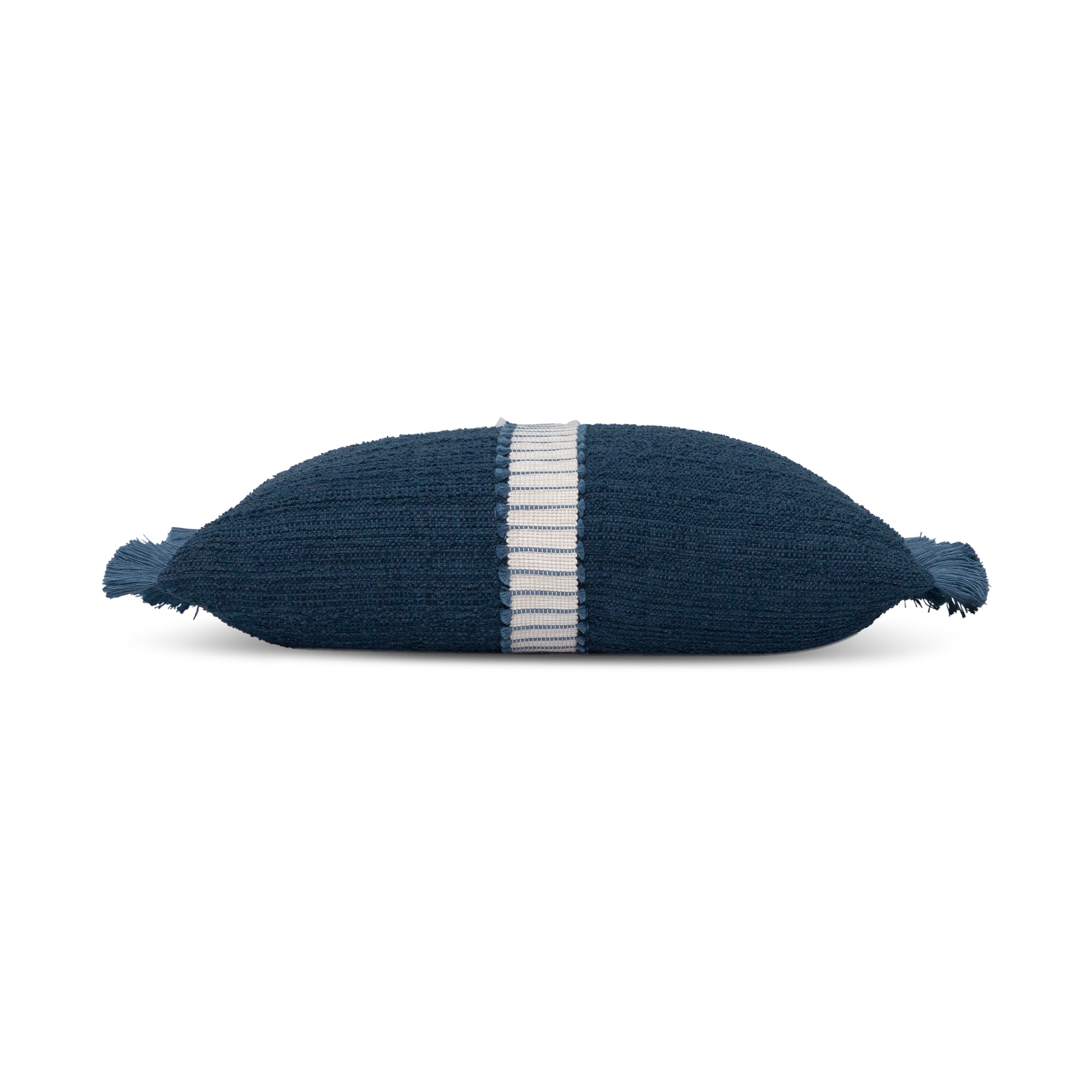 Side image of Navy outdoor pillow with solid texture, square size for sophisticated outdoor decor