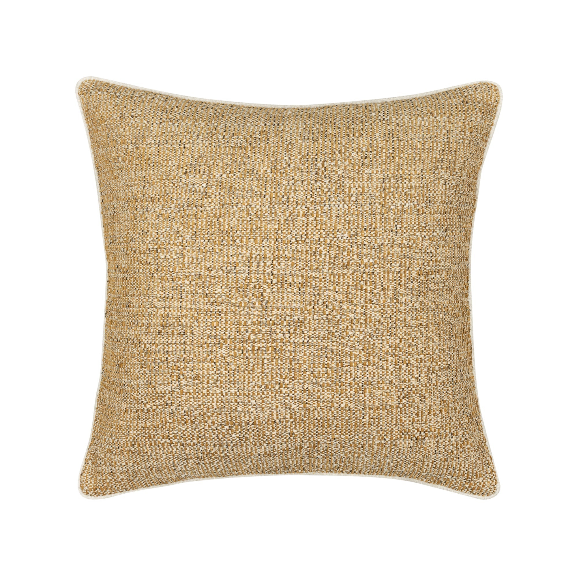 Gold outdoor pillow with woven texture and ivory cording in square size for classic patio decor