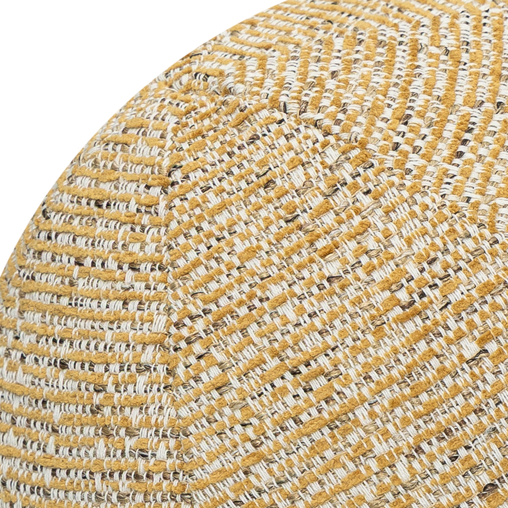 Detail image of Round golden outdoor pillow with textured finish for stylish patio decor
