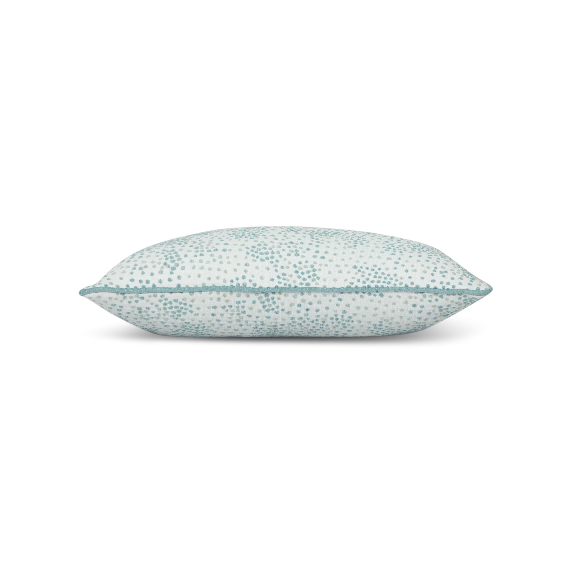 Side image of Blue mini flecked pillow lumbar size for elegant indoor and outdoor decor