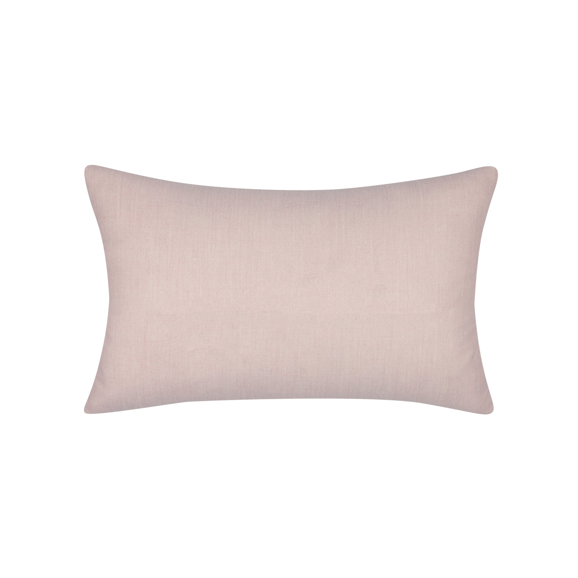 Back image of Soft pink outdoor pillow with solid texture lumbar size for earthy patio décor