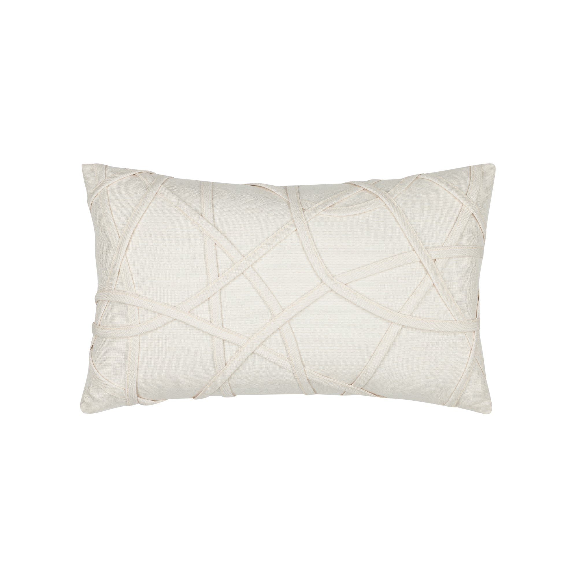 Ivory outdoor pillow with solid texture lumbar size for sophisticated patio decor