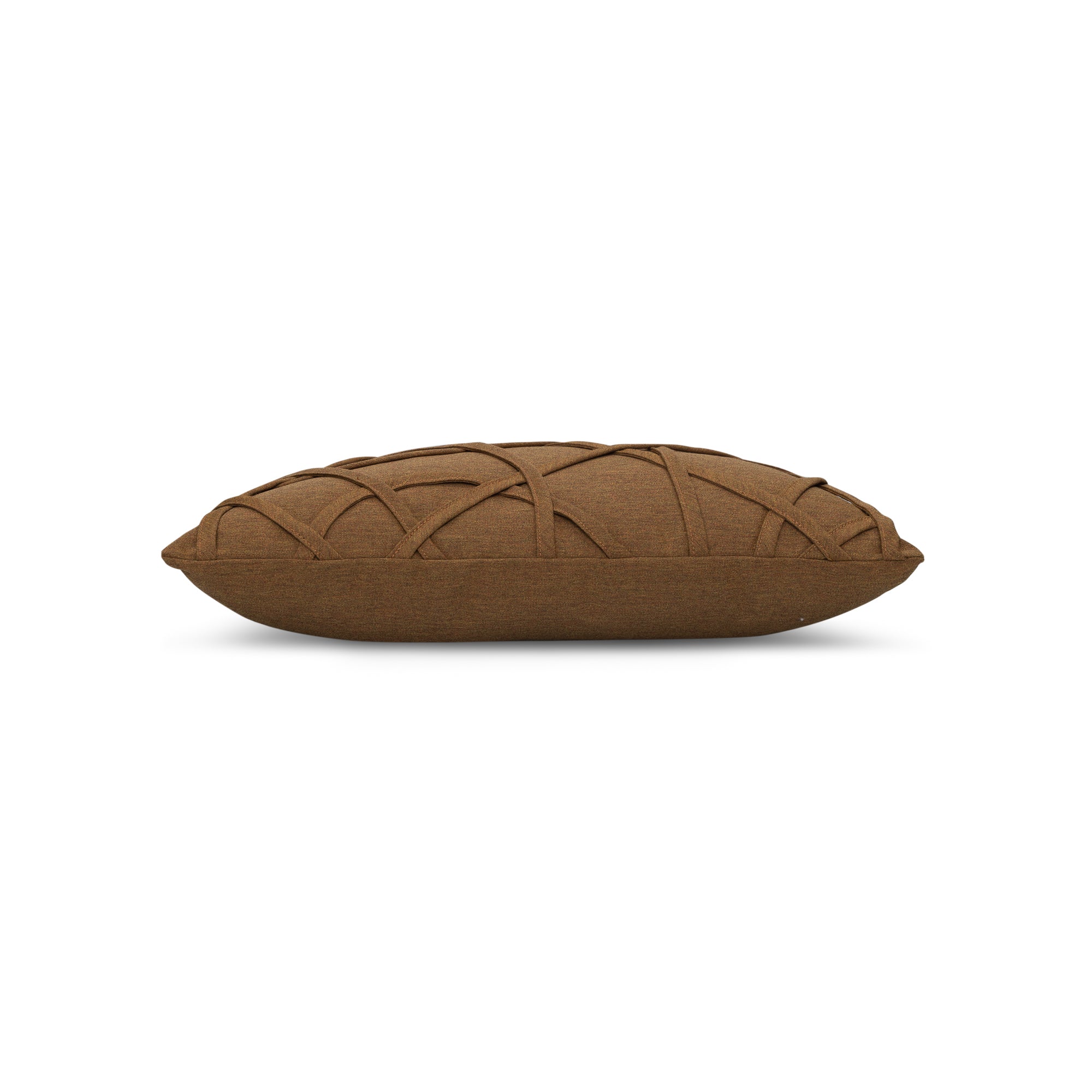 Side image of Rust outdoor pillow with solid texture lumbar size for earthy patio decor