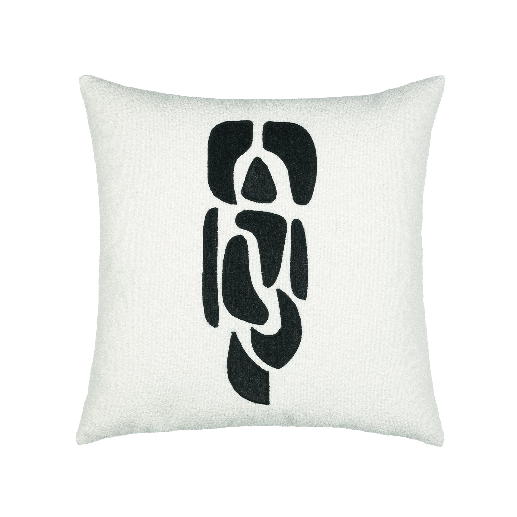 Ivory textured pillow with charcoal velour details in square size for artistic indoor and outdoor decor