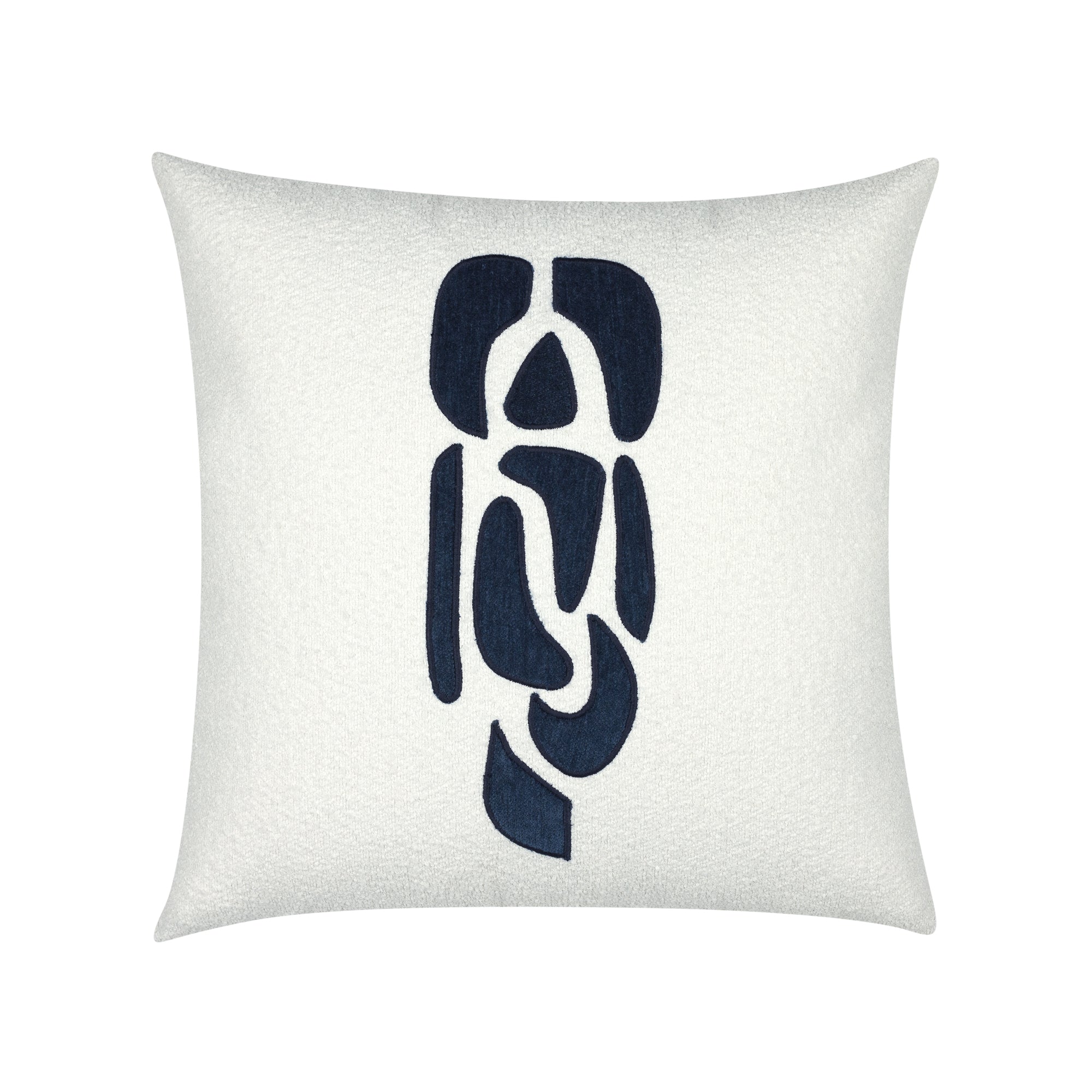 Ivory textured pillow with indigo velour details in square size for chic indoor and outdoor decor