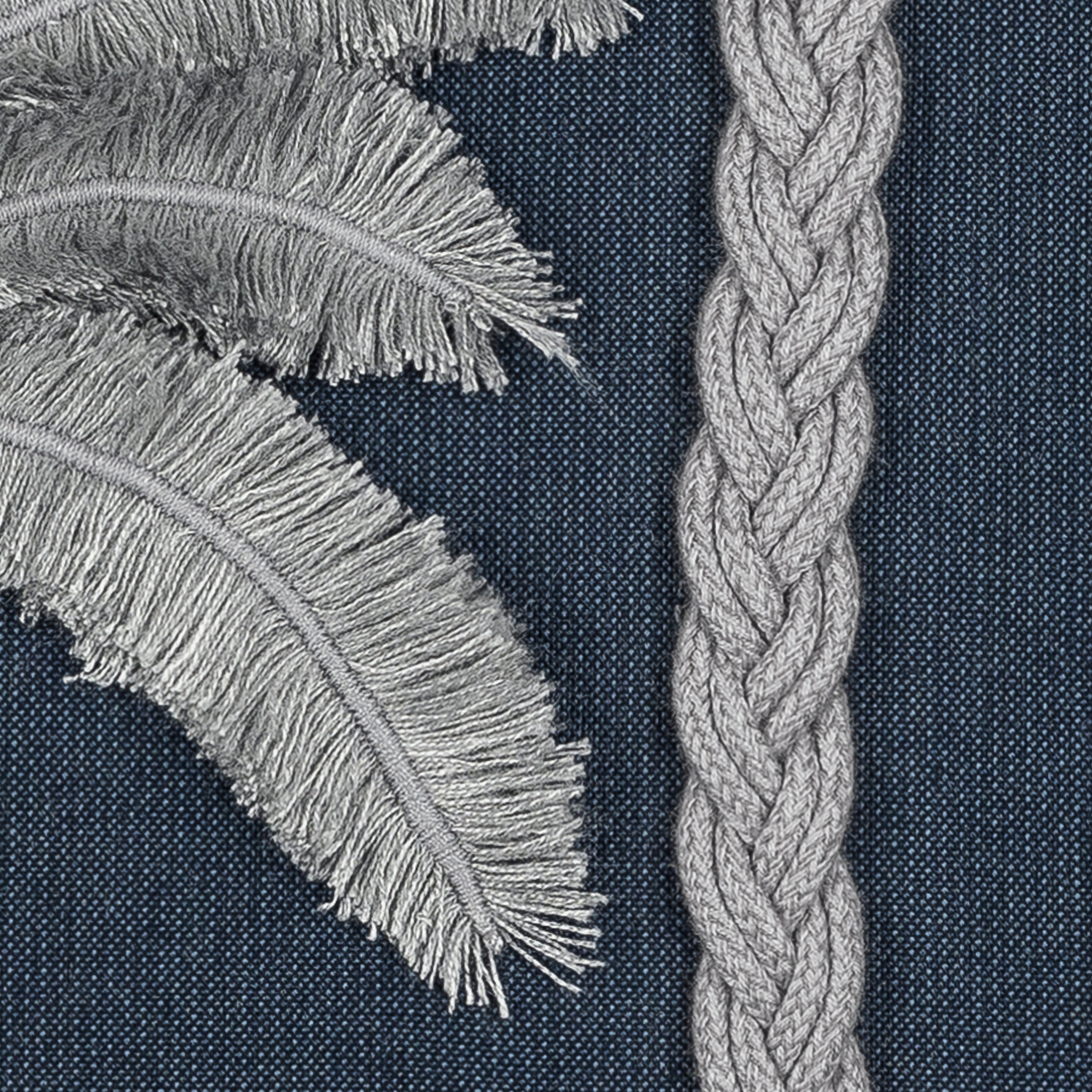 Detail image of Indigo outdoor pillow with palm leaf pattern square size for coastal patio decor by Elaine Smith