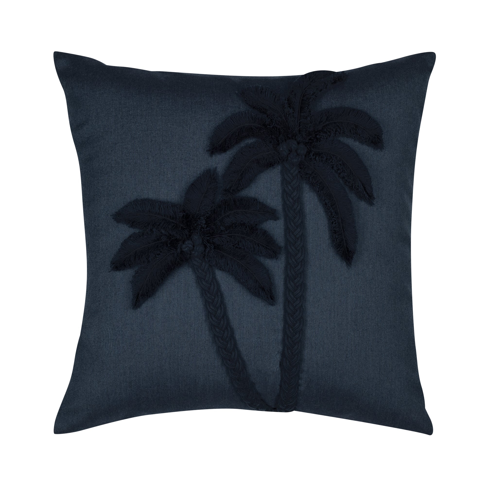 Black outdoor pillow with palm leaf pattern square size for bold patio decor