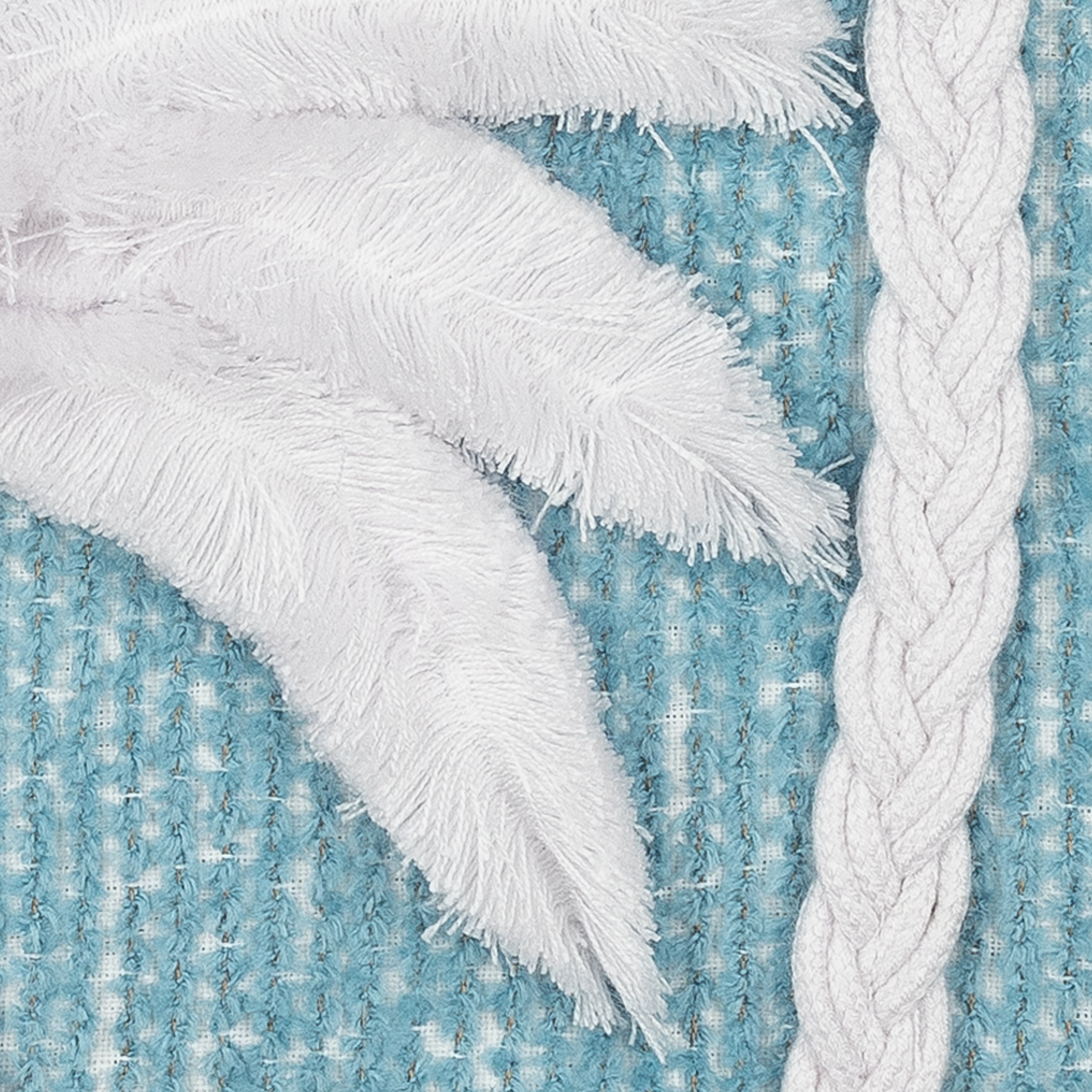 Detail image of Aqua outdoor pillow with palm leaf pattern square size for refreshing patio decor