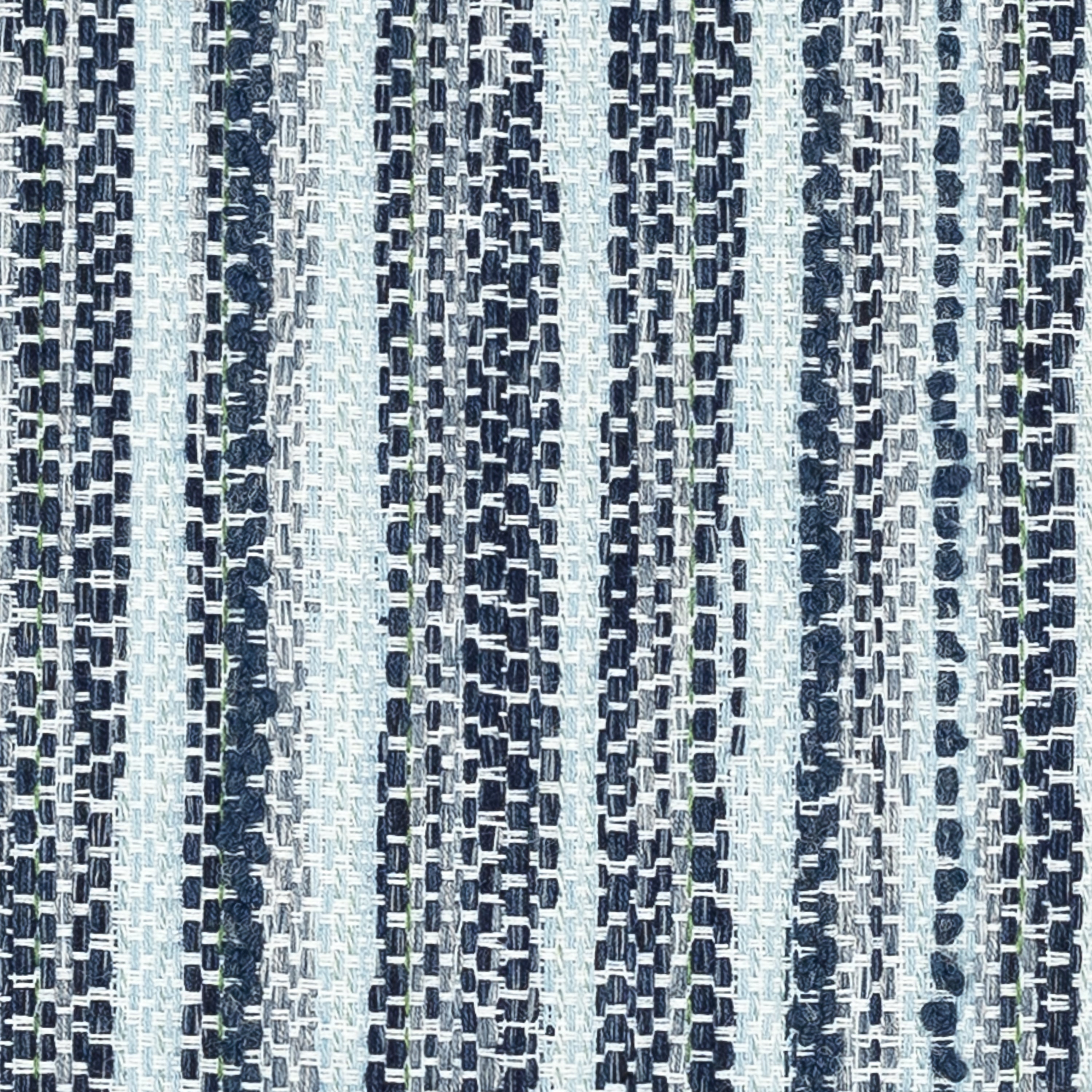 Detail image of Navy outdoor pillow with stripe pattern, square size for coastal outdoor decor