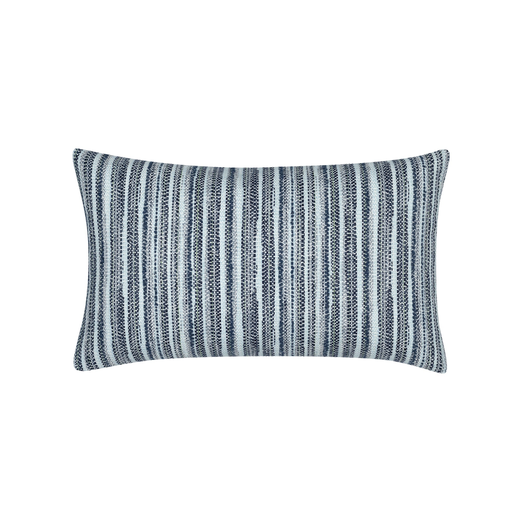 Navy outdoor pillow with stripe pattern, lumbar size for coastal outdoor decor