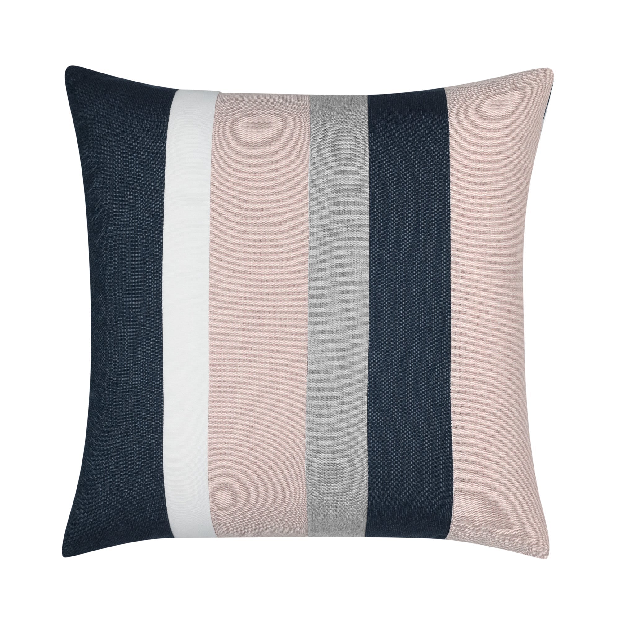 Blush pink, indigo and gray striped pillow square size for transitional indoor and outdoor decor