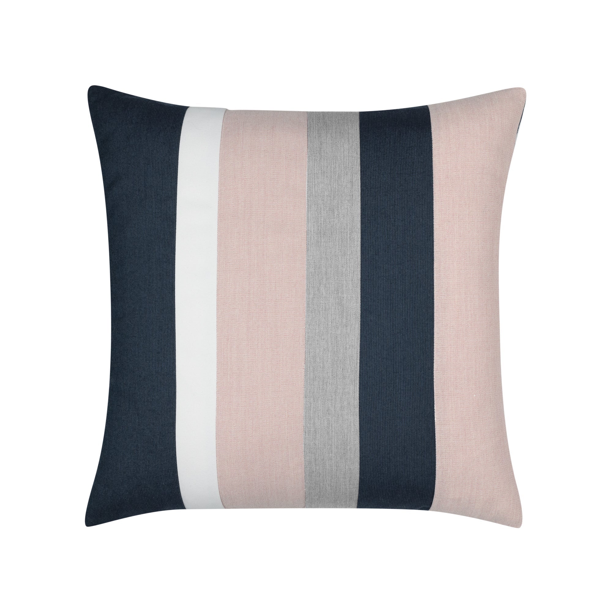 blush pink, indigo and gray striped pillow in square size for timeless indoor and outdoor decor
