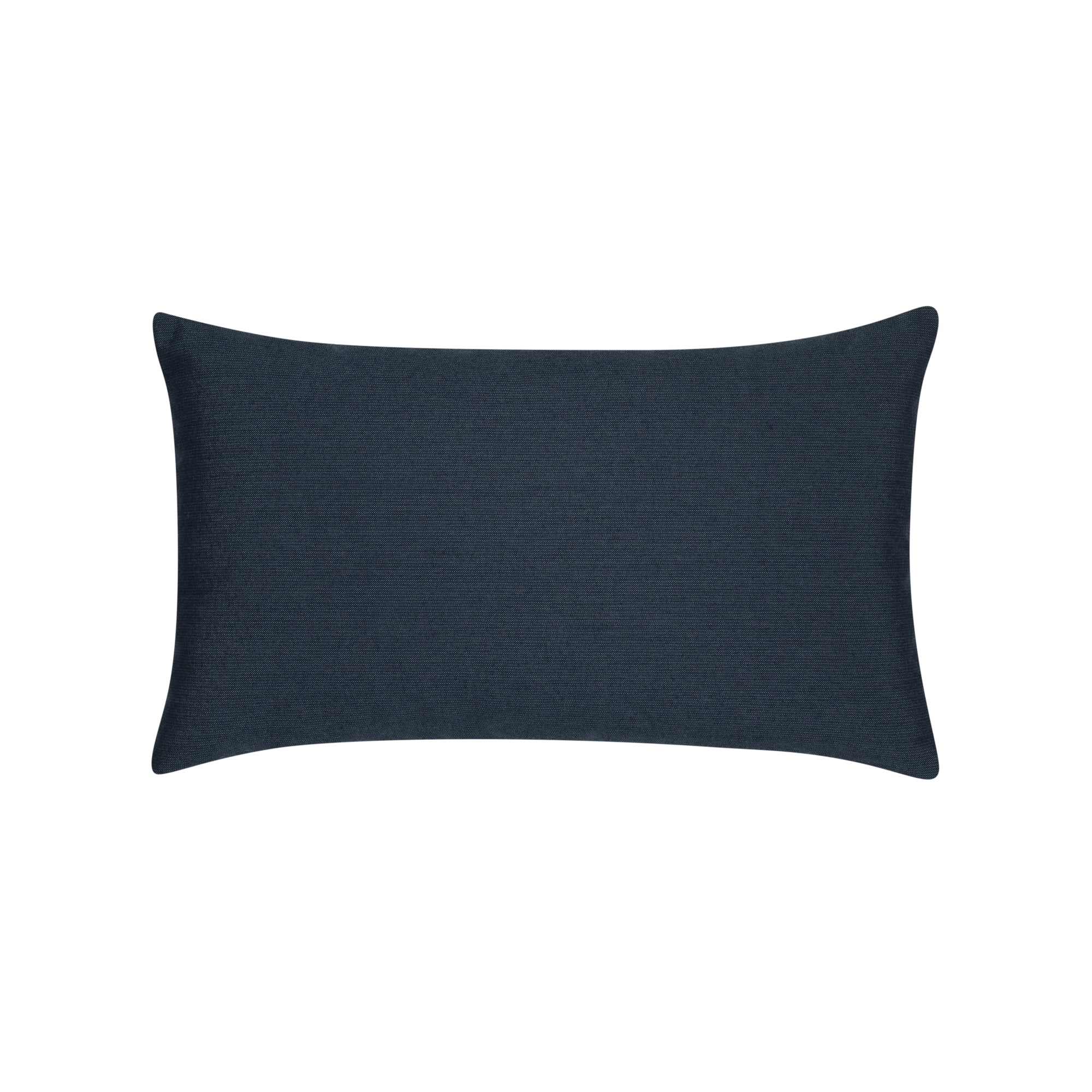 Back image of Blush pink, indigo and gray striped pillow in lumbar size for soft indoor and outdoor decor