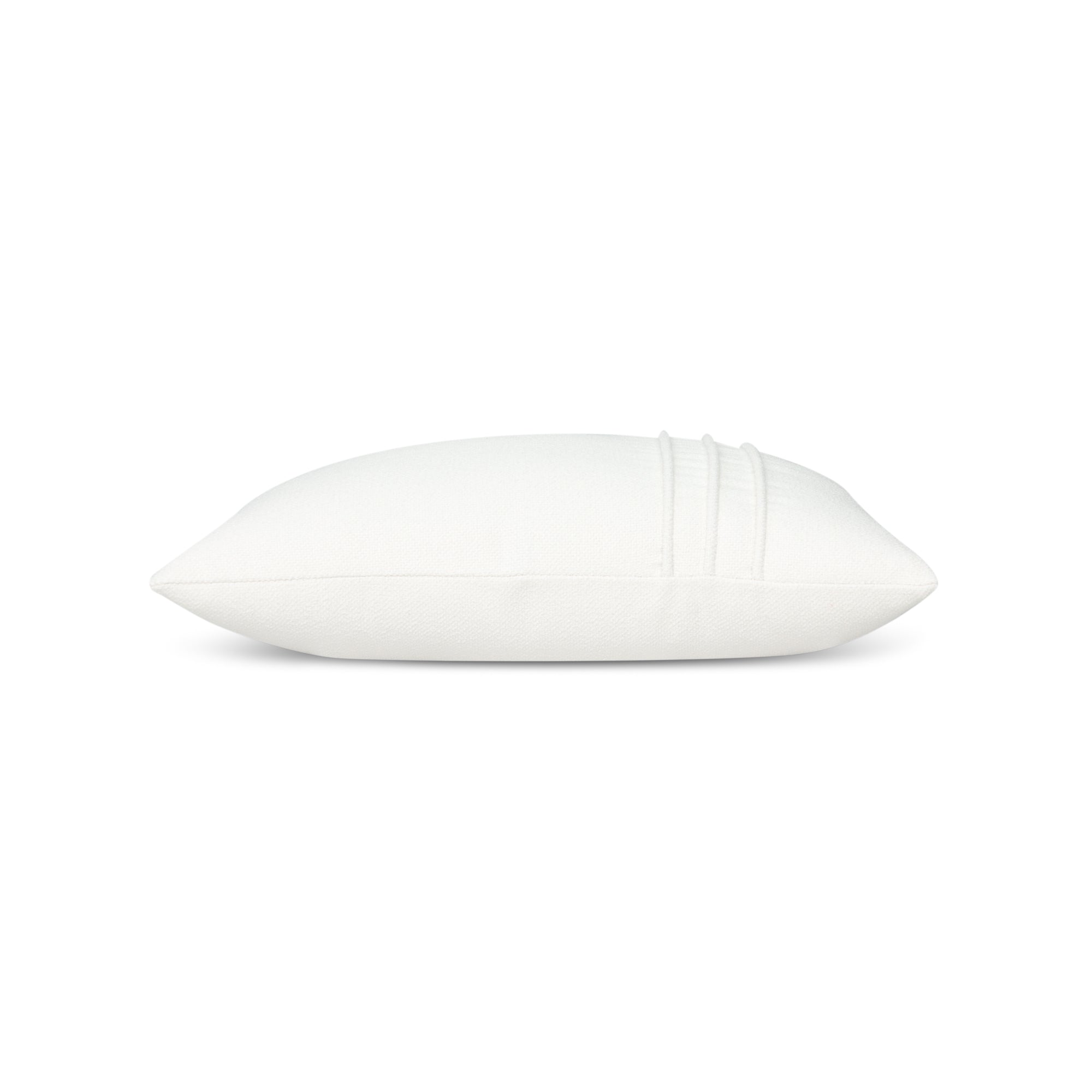 Side image of White outdoor pillow with smooth texture, square size for minimalist outdoor styling by Elaine Smith