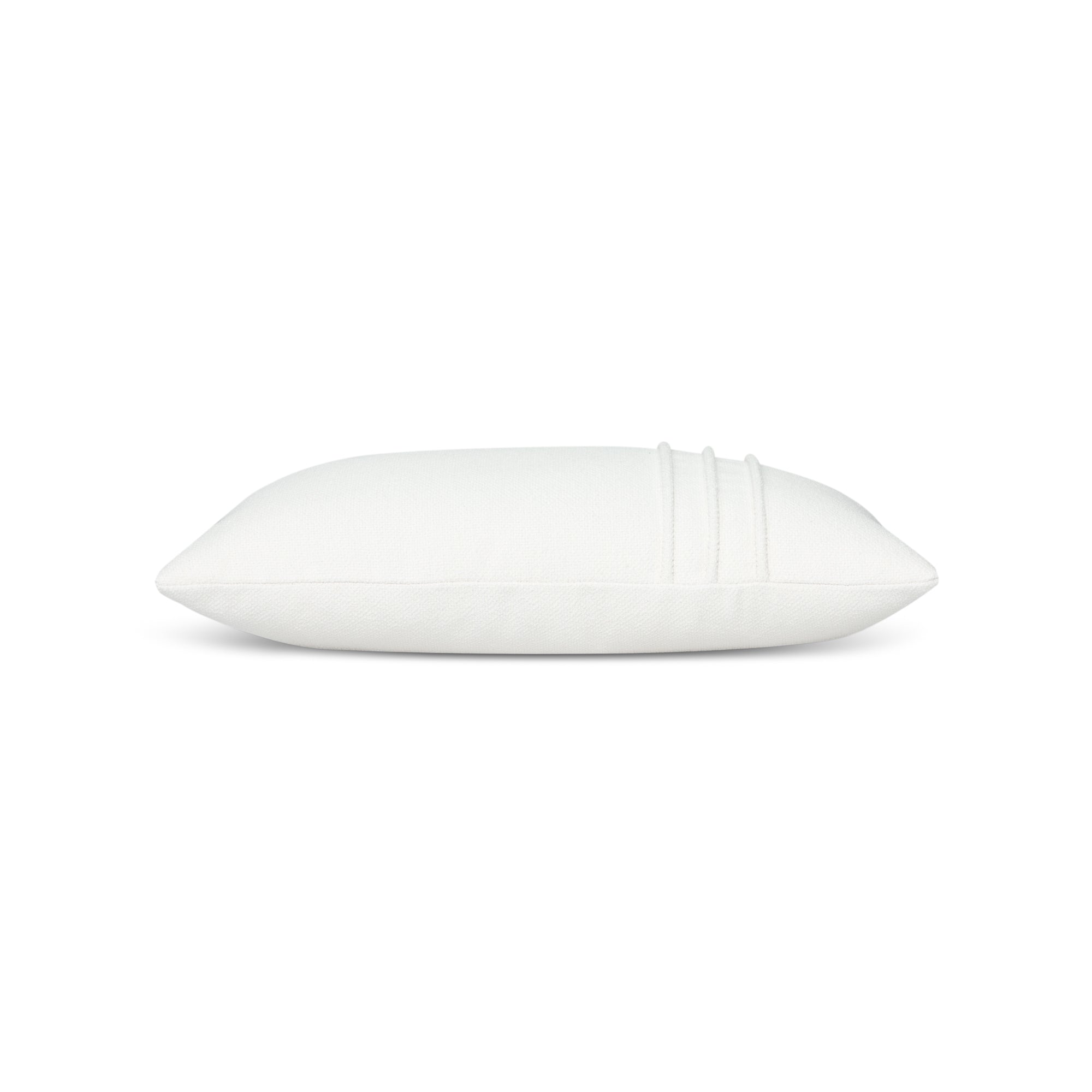 Side image of White outdoor pillow with smooth texture, lumbar size for minimalist outdoor styling by Elaine Smith