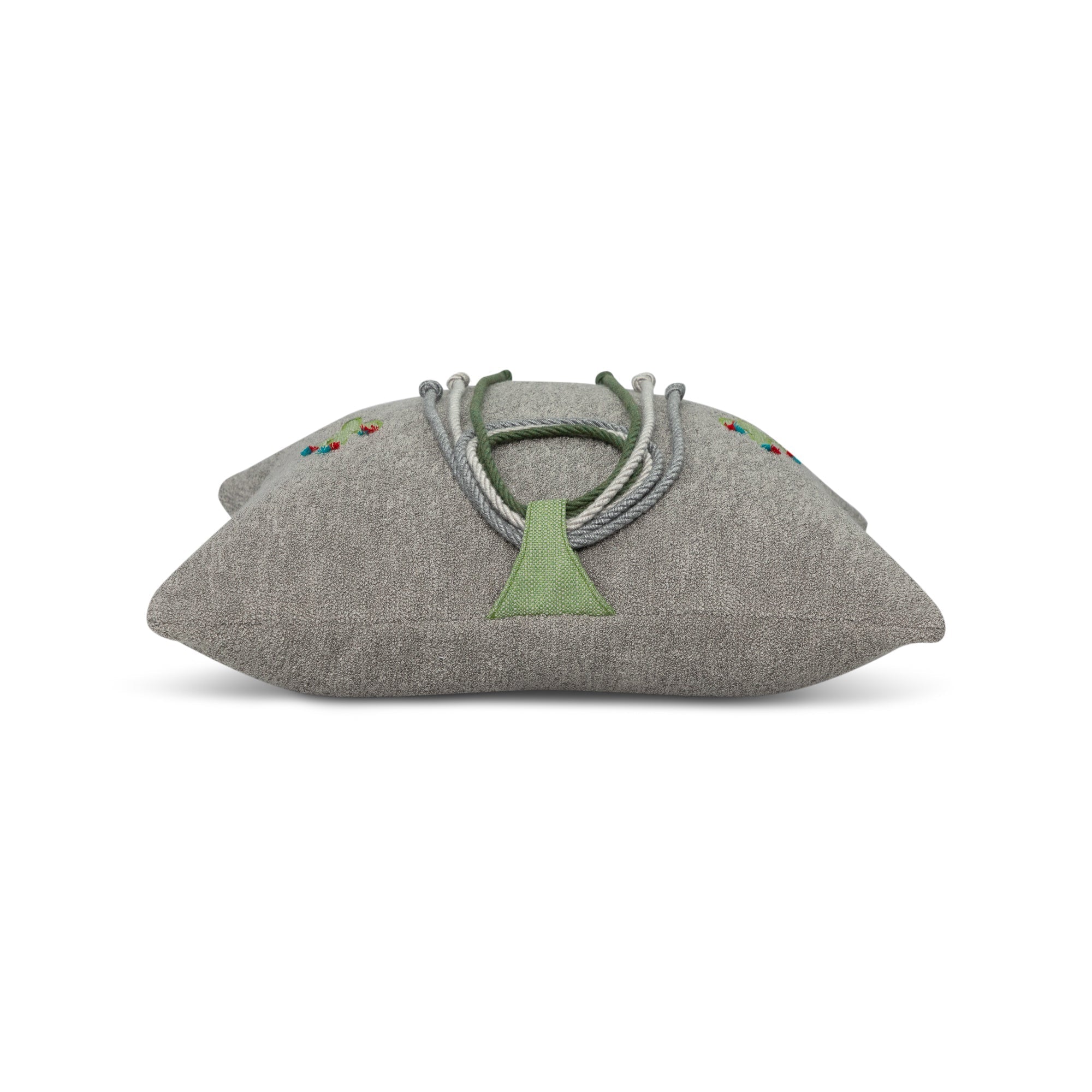Side image of Gray outdoor pillow with solid texture, square size for neutral outdoor accents by Elaine Smith