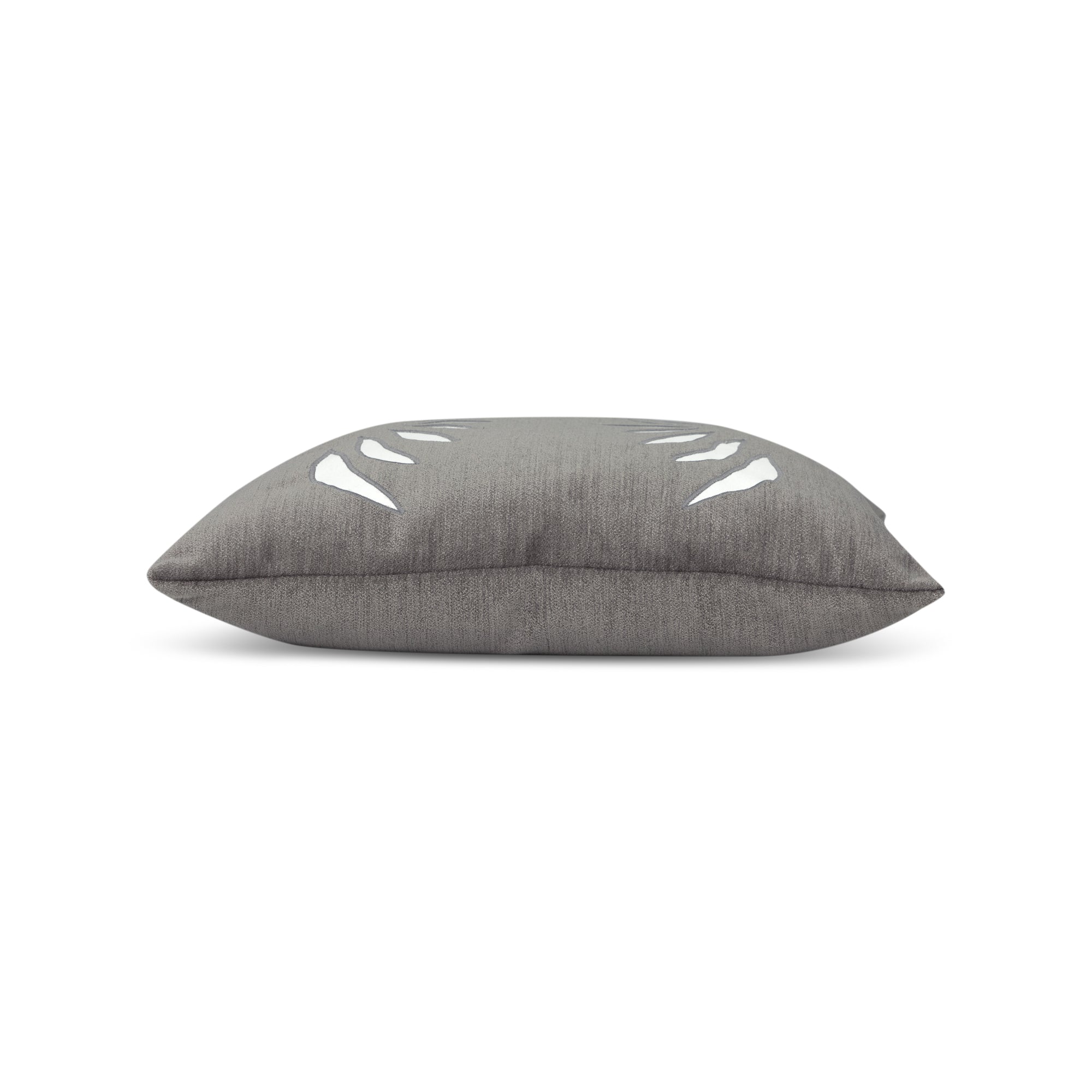 Side image of Gray outdoor pillow with cutout design square size for modern patio decor