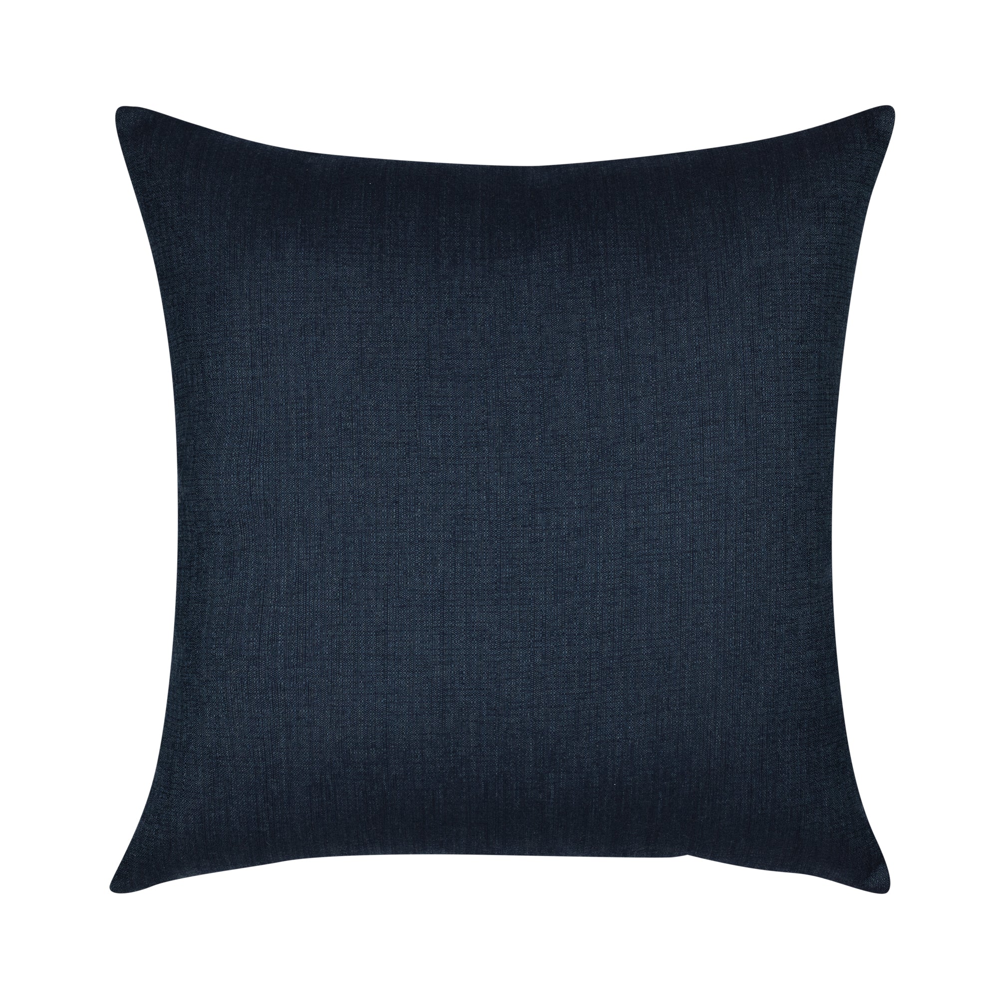Back image of Denim colored outdoor pillow with brown stitching, square size for neutral outdoor accents by Elaine Smith