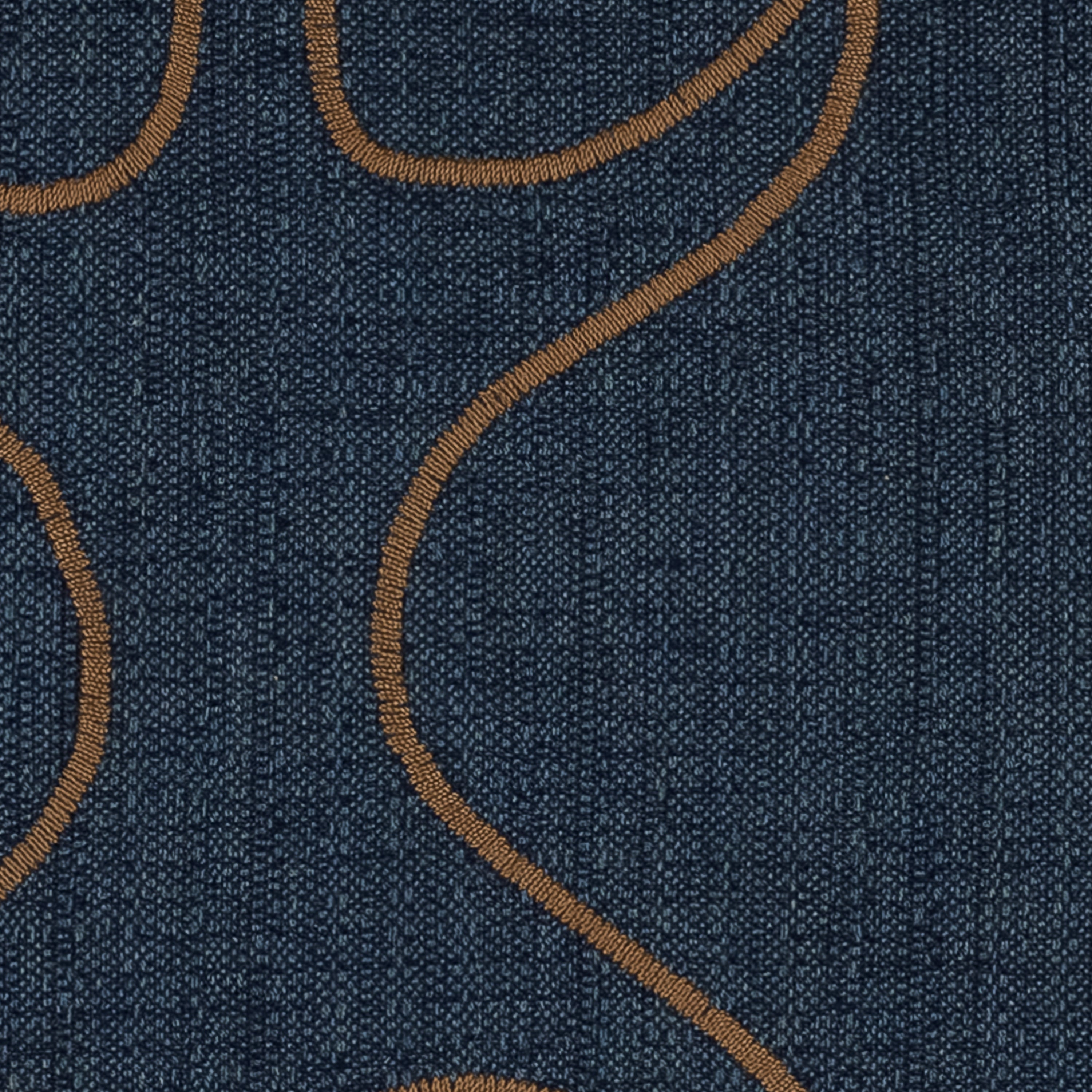 Detail image of Denim colored outdoor pillow with brown stitching, square size for neutral outdoor accents by Elaine Smith