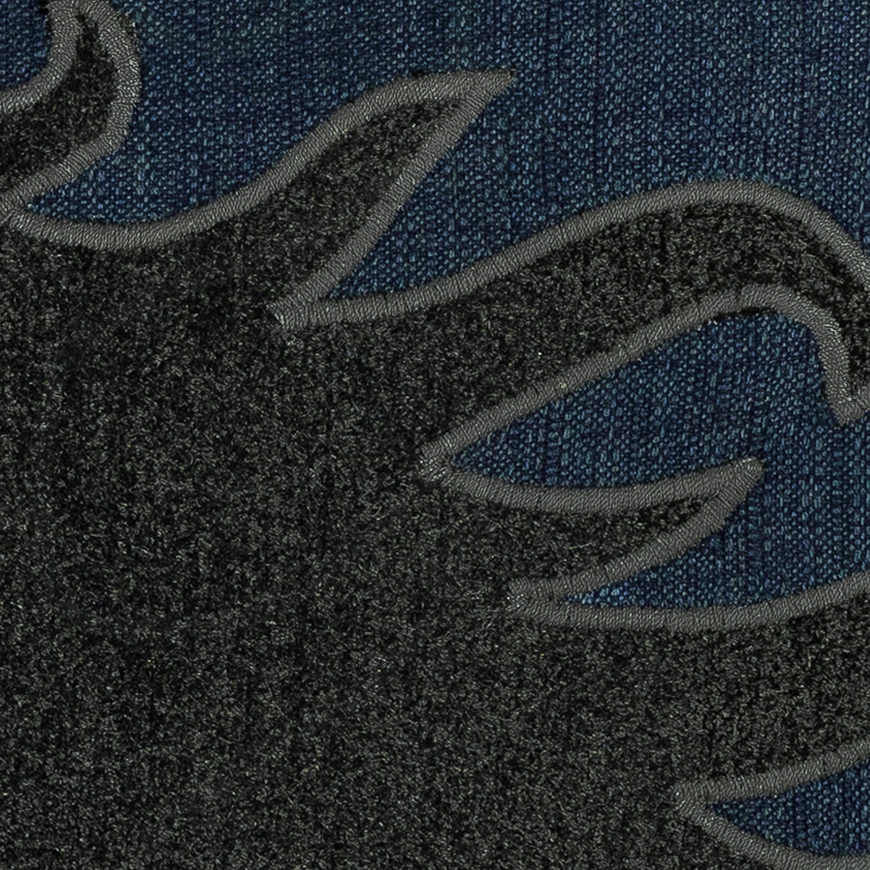 Detail image of Dark navy outdoor pillow with bold horse  silhouette for statement outdoor decor