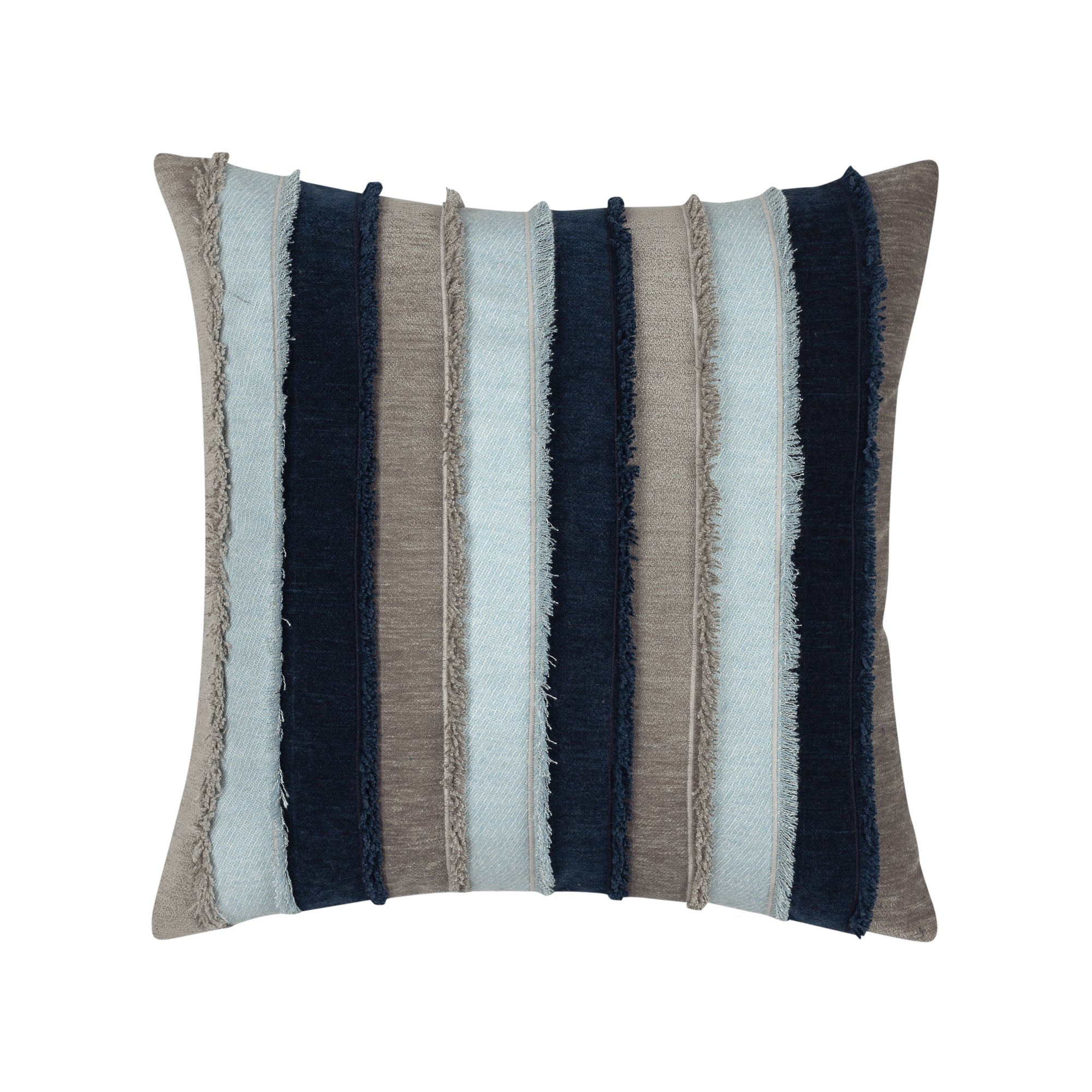Blue and gray striped pillow square size for nautical indoor and outdoor decor