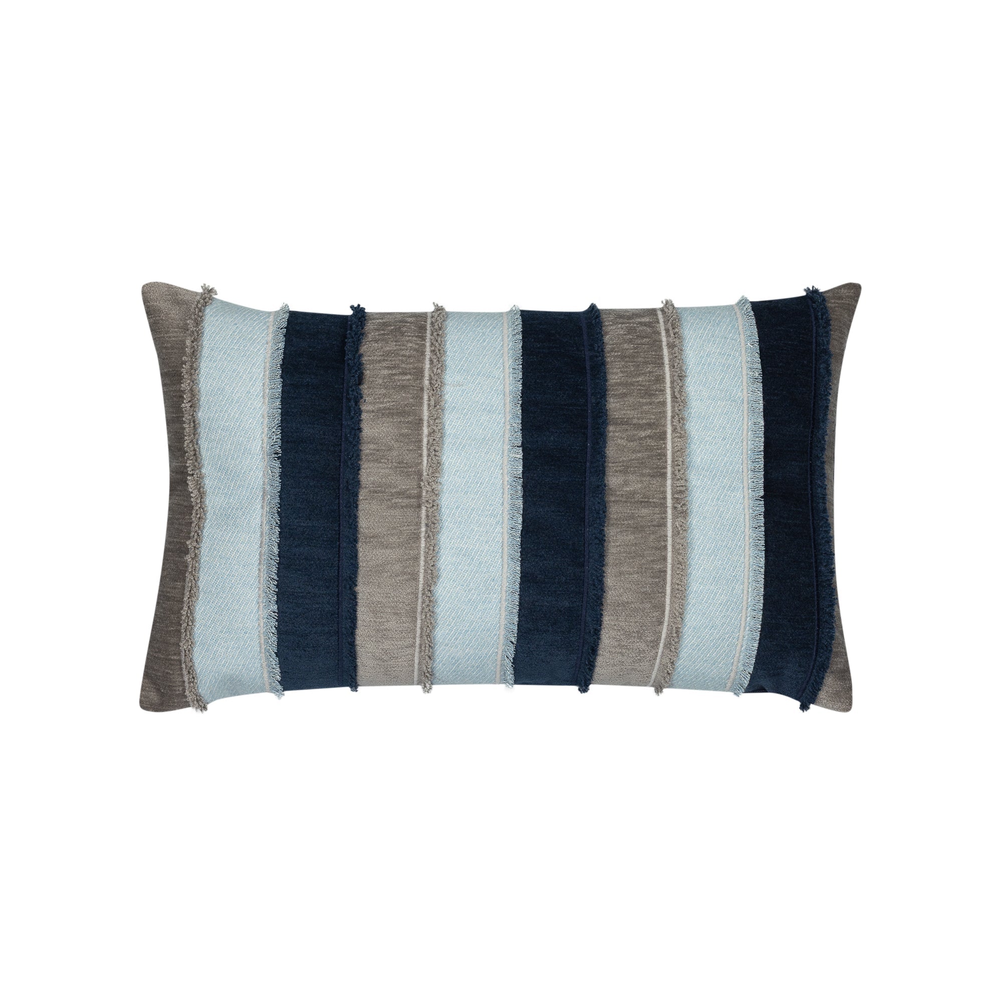Blue and gray striped pillow lumbar size for coastal indoor and outdoor decor