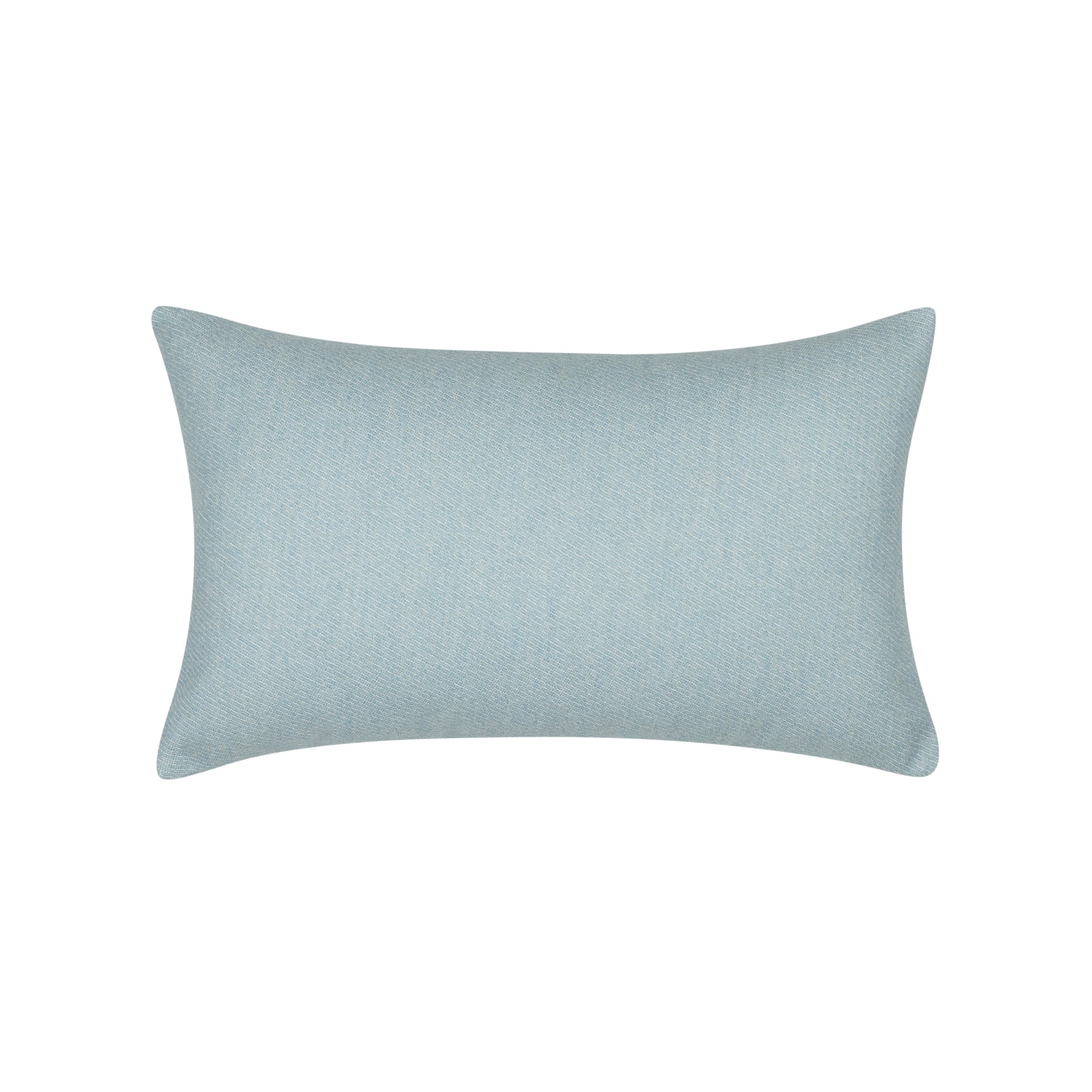 Back image of Outdoor lumbar pillow in light blue with appliqued leaf pattern for coordinated outdoor decor