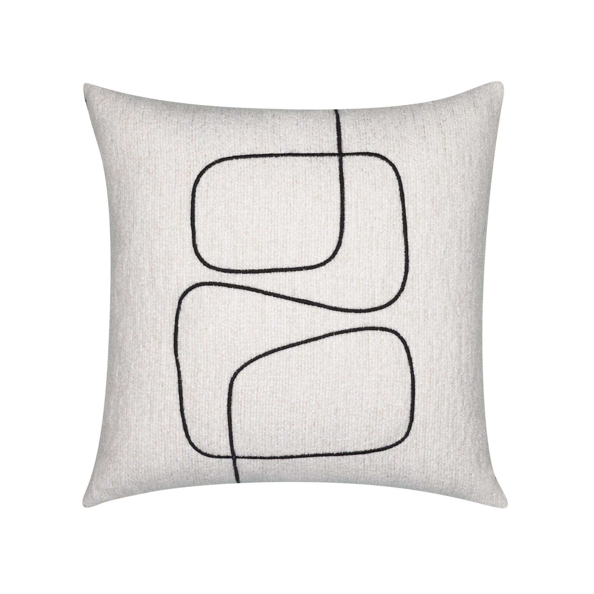Ebony abstract stitched design on ivory outdoor pillow square size for artistic patio decor