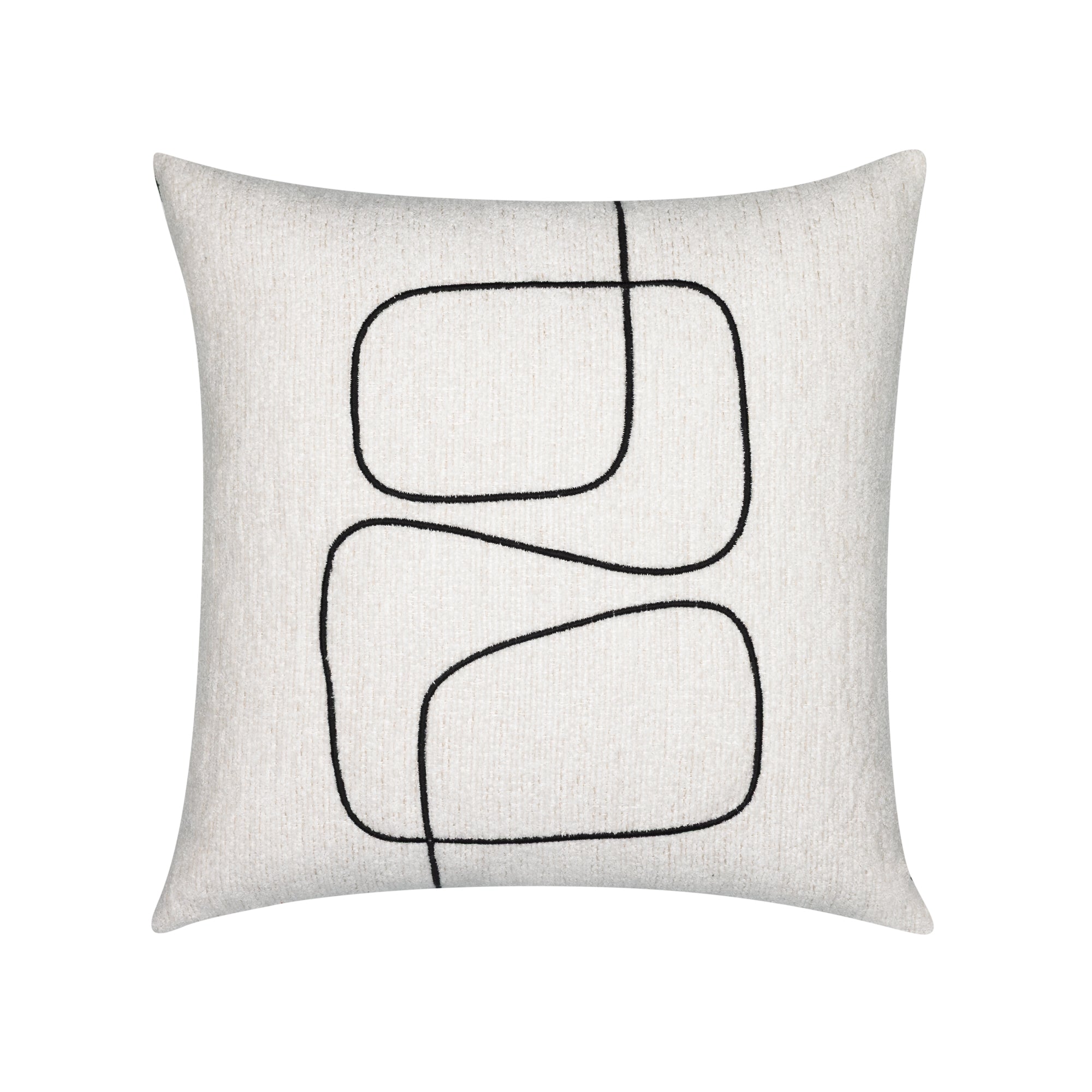 Ebony abstract stitched design on ivory outdoor pillow square size for artistic patio decor