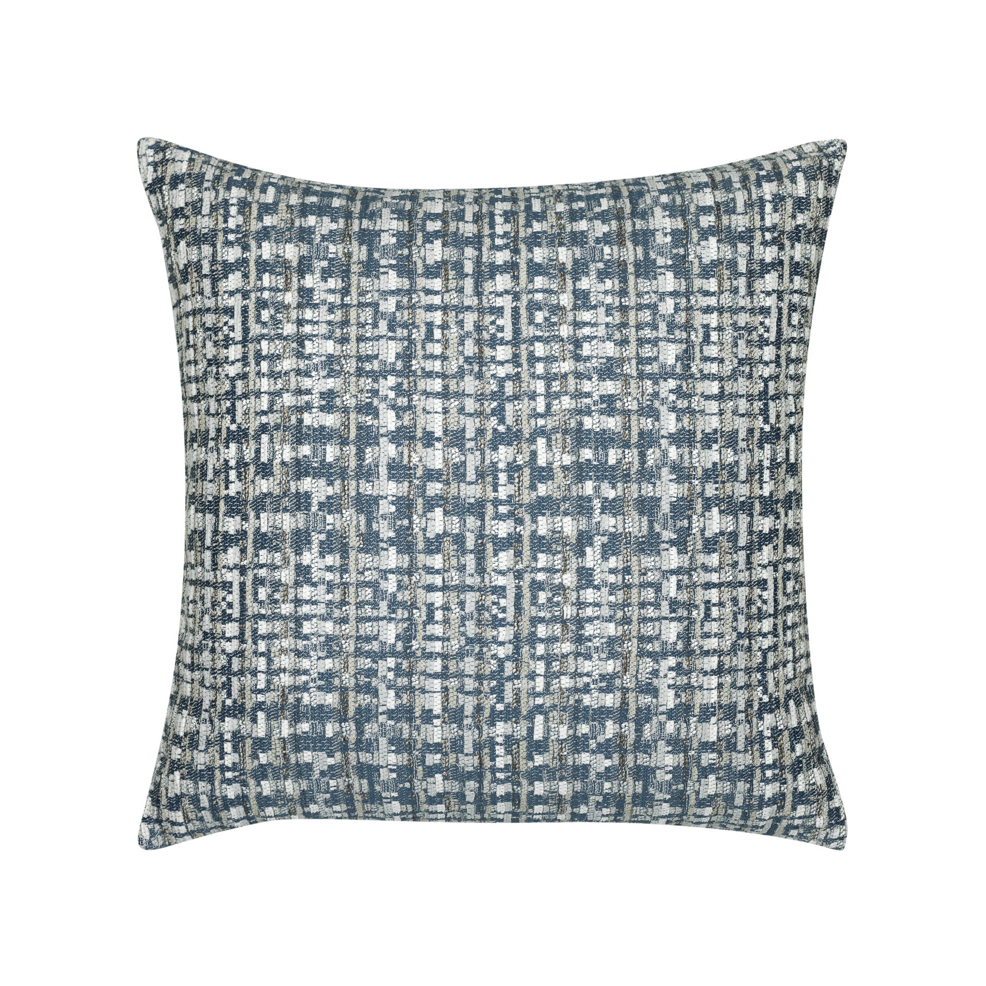 Navy textured outdoor pillow with subtle weave, lumbar size for sophisticated outdoor seating