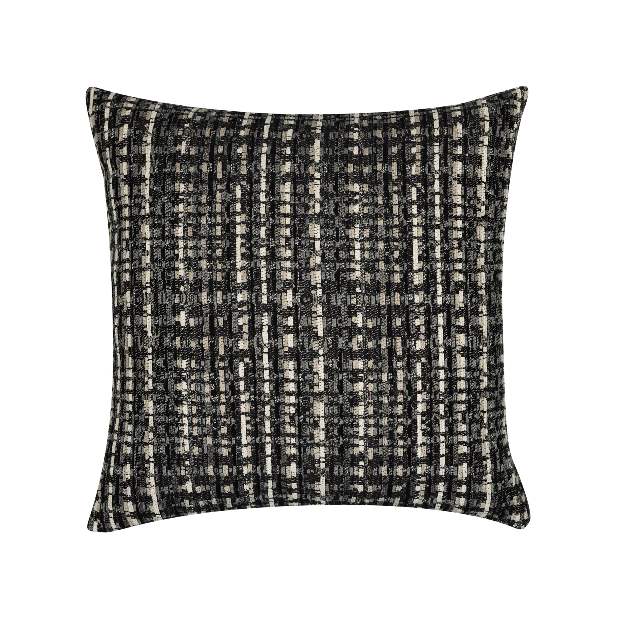 Black outdoor pillow with geometric diamond pattern, lumbar size for sleek outdoor styling