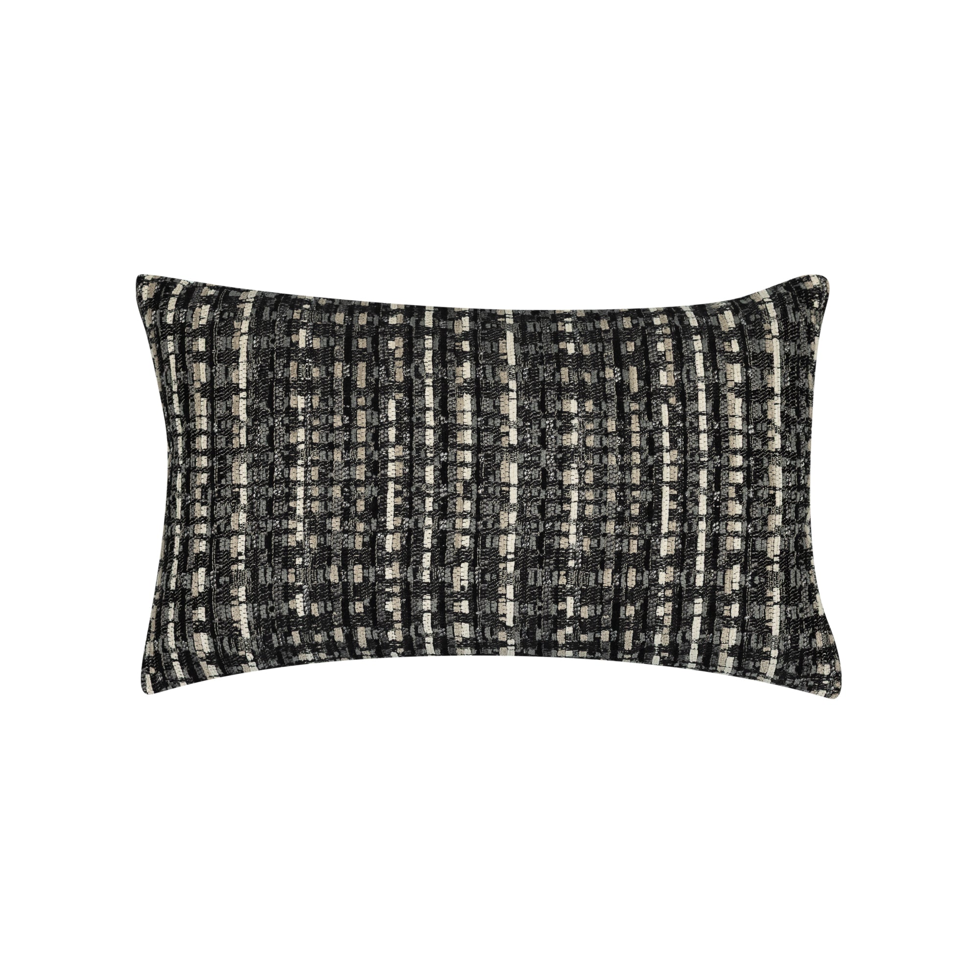 Black outdoor pillow with geometric diamond pattern, square size for contemporary outdoor decor