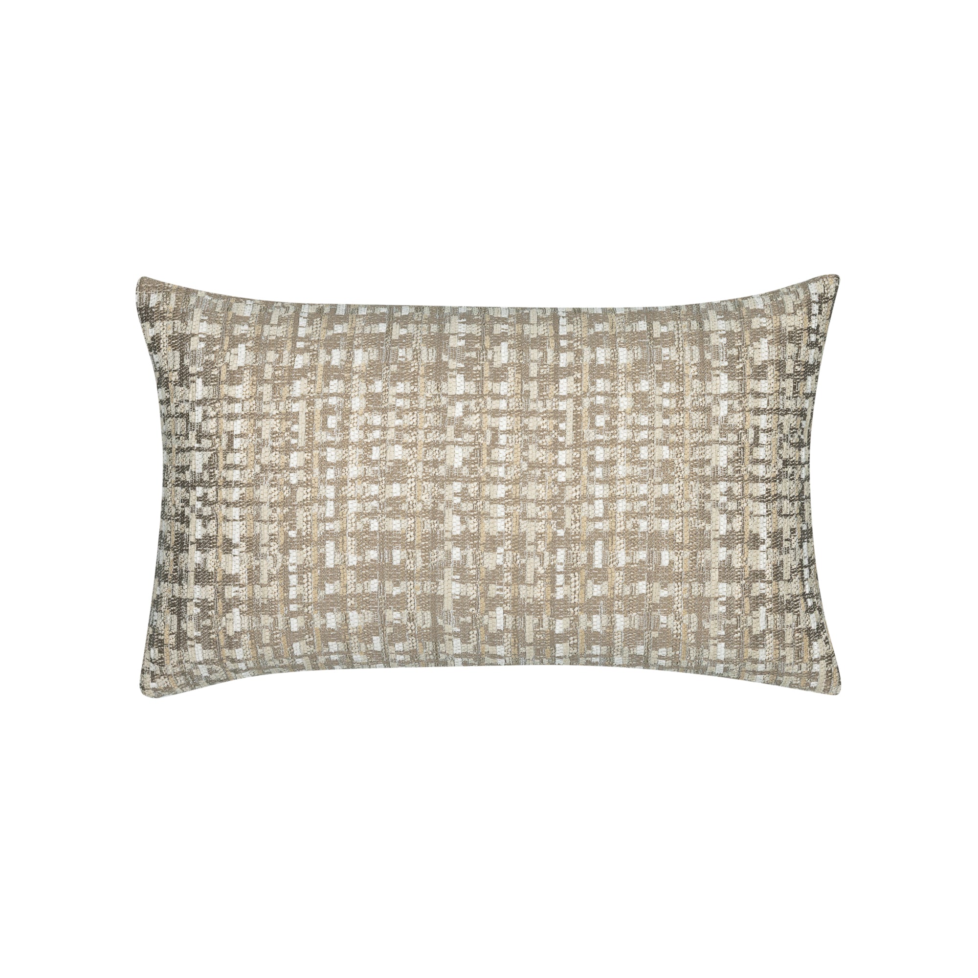 Beige outdoor pillow with geometric diamond pattern, square size for transitional outdoor design