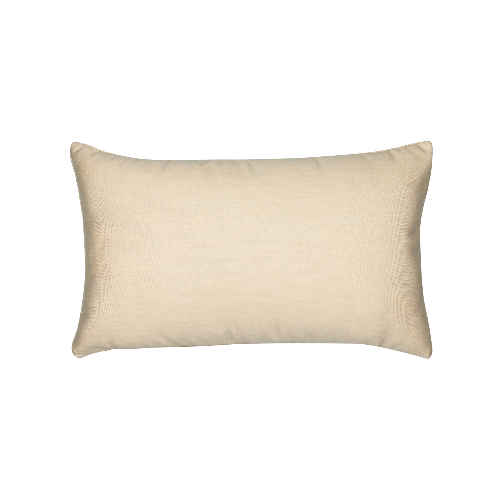 Back image of Beige outdoor pillow with stripe design lumbar size for transitional patio decor by Elaine Smith