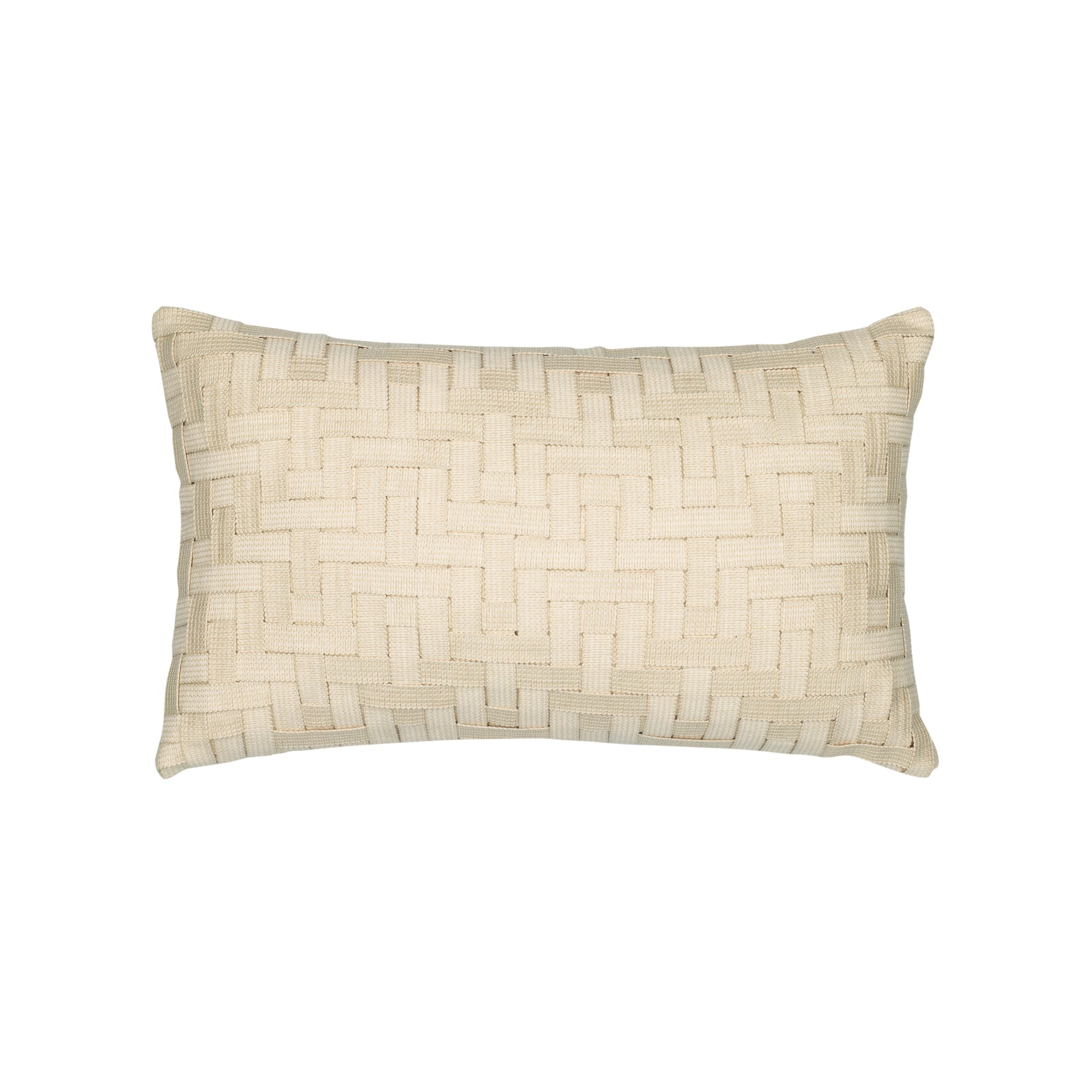 Beige outdoor pillow with stripe design lumbar size for transitional patio decor by Elaine Smith