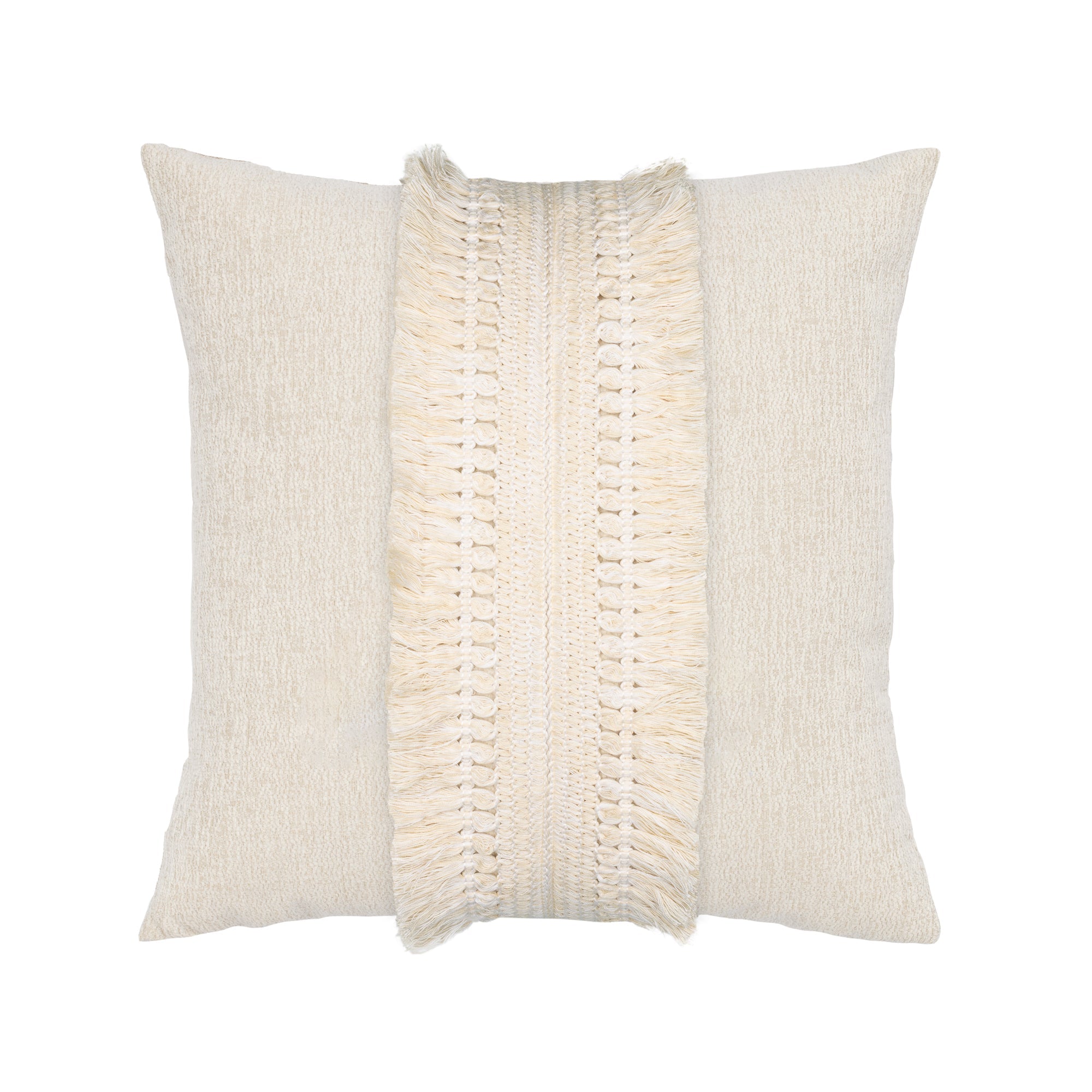 Ivory outdoor pillow with woven texture, square size for classic outdoor elegance