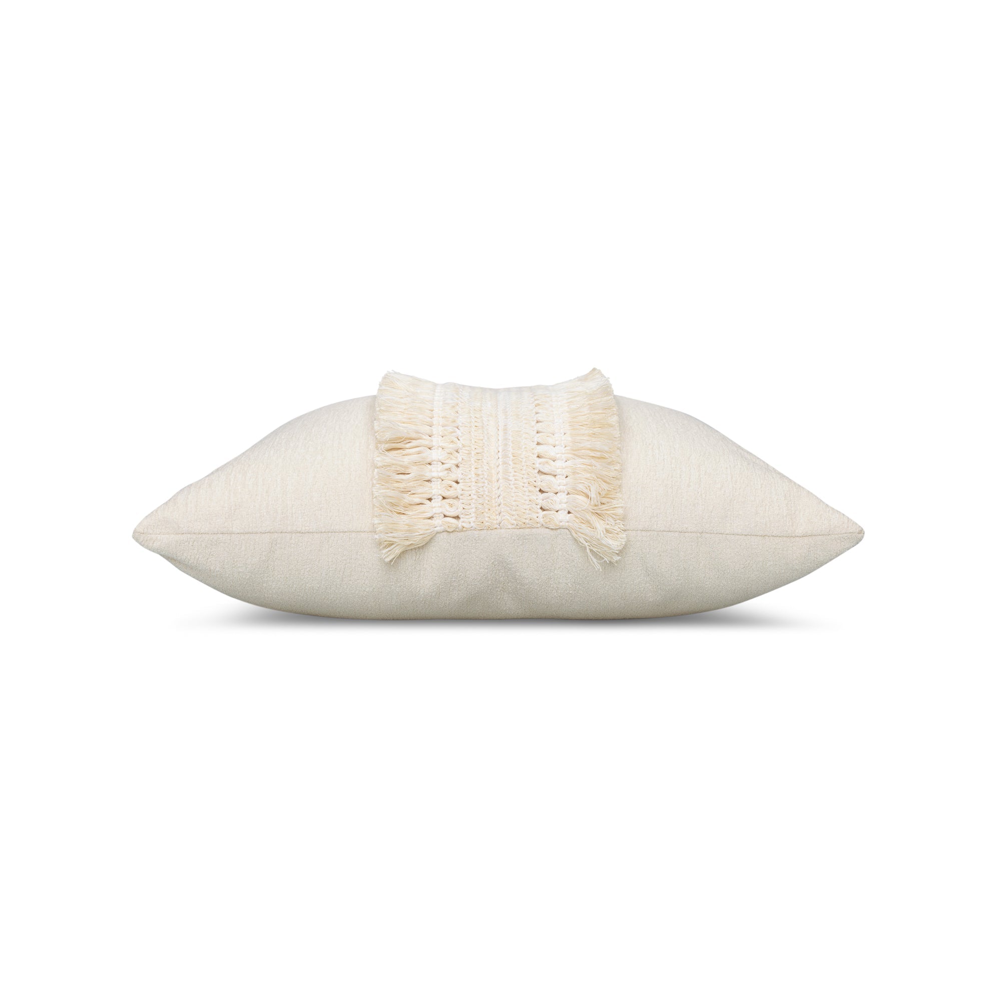 Side image of Ivory outdoor pillow with woven texture, square size for classic outdoor elegance