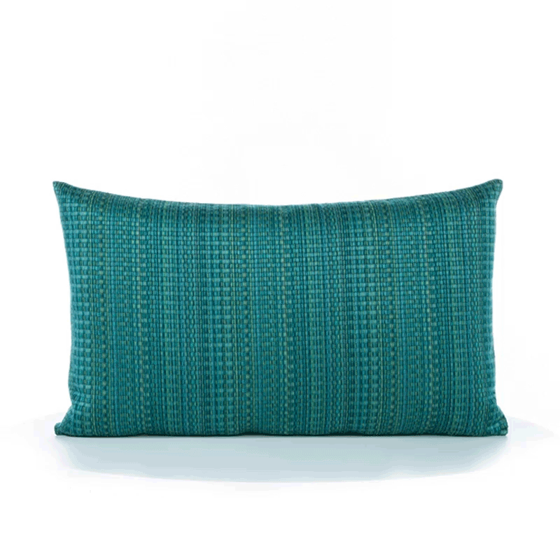360 video of Teal outdoor pillow with stripe pattern, lumbar size for modern outdoor styling