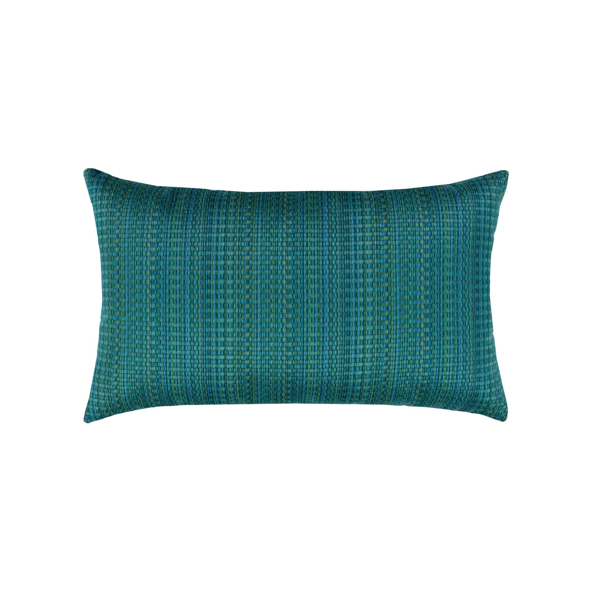 Teal outdoor pillow with stripe pattern, lumbar size for modern outdoor styling