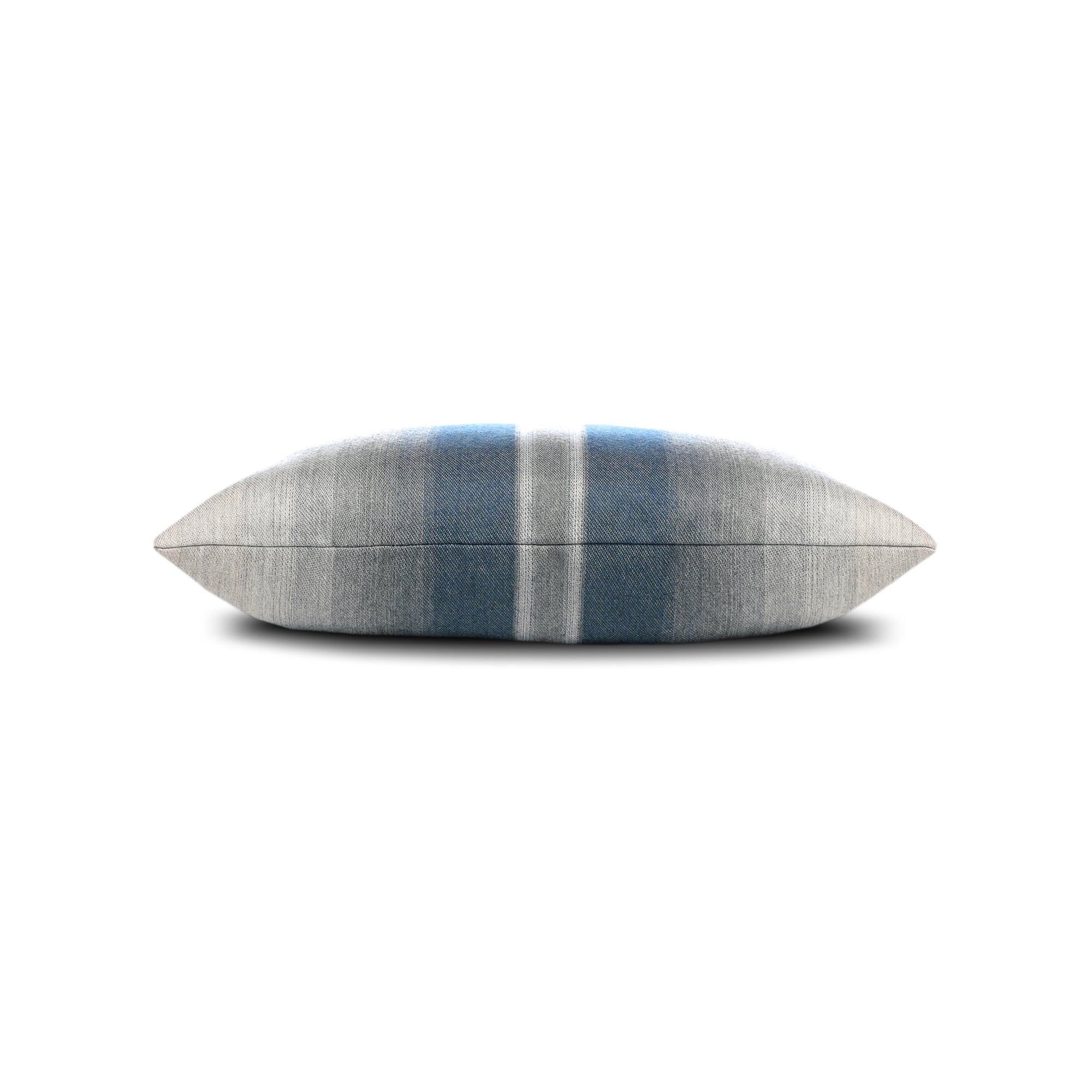 Side image of Gray and indigo striped pillow square size for elegant indoor and outdoor decor by Elaine Smith