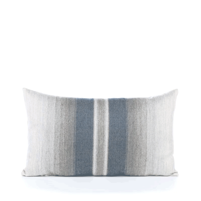 360 video of Indigo and gray striped pillow in lumbar size for stylish indoor and outdoor decor