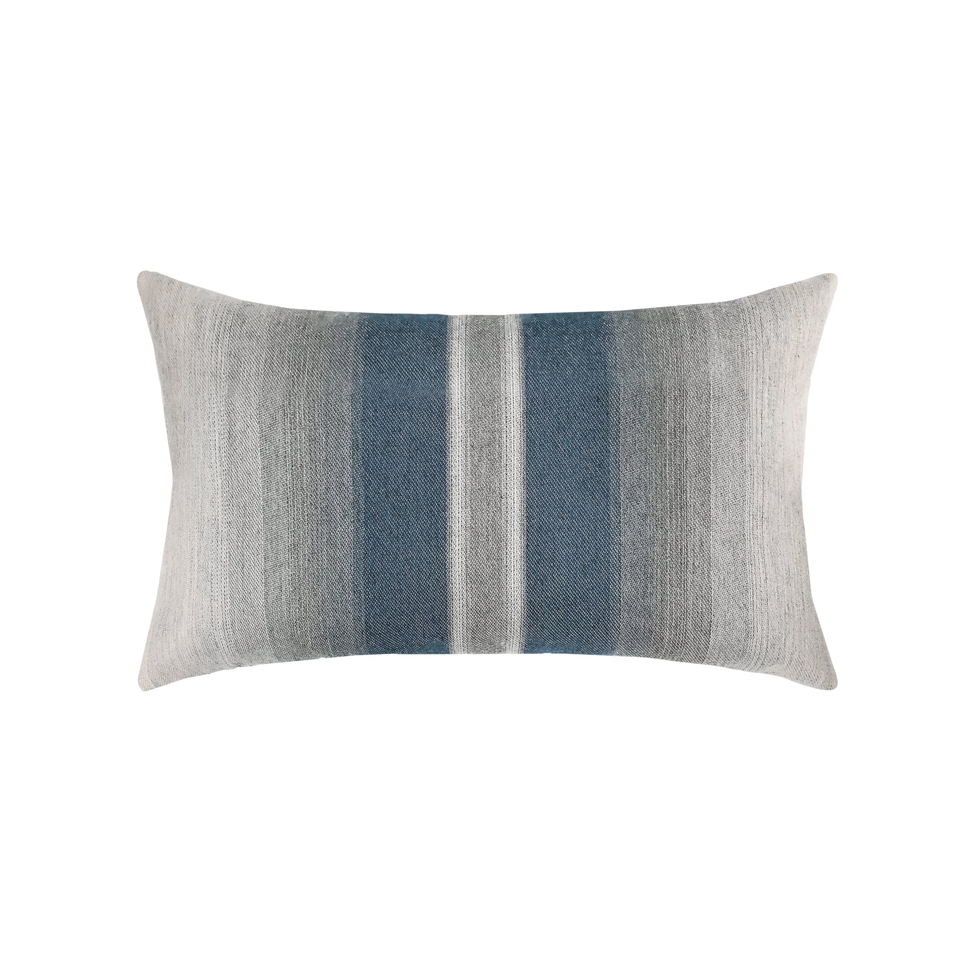 Indigo and gray striped pillow in lumbar size for stylish indoor and outdoor decor