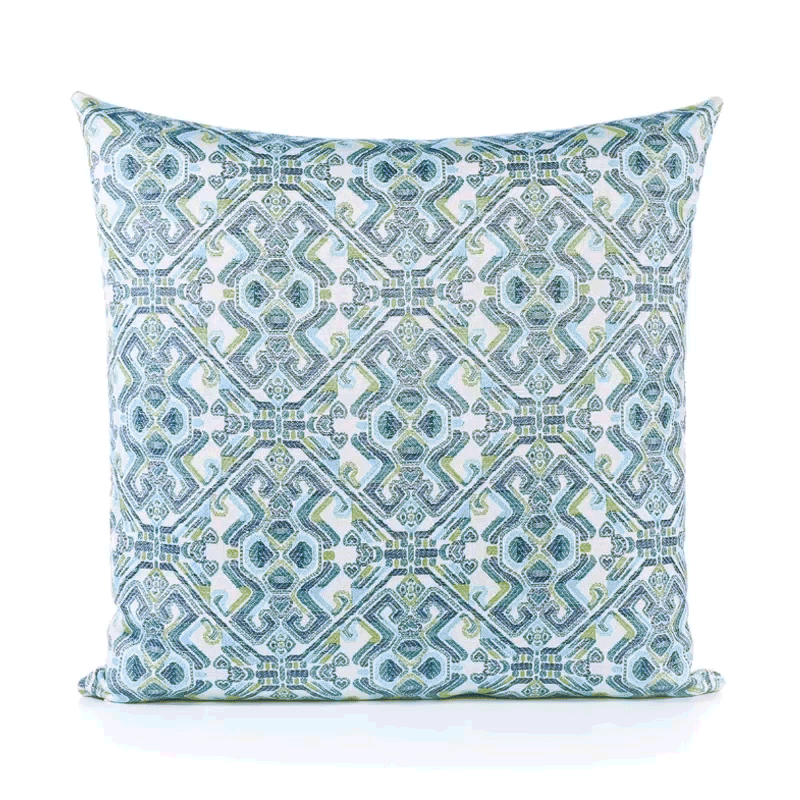 360 video of Teal outdoor pillow with mosaic pattern, square size for modern outdoor decor