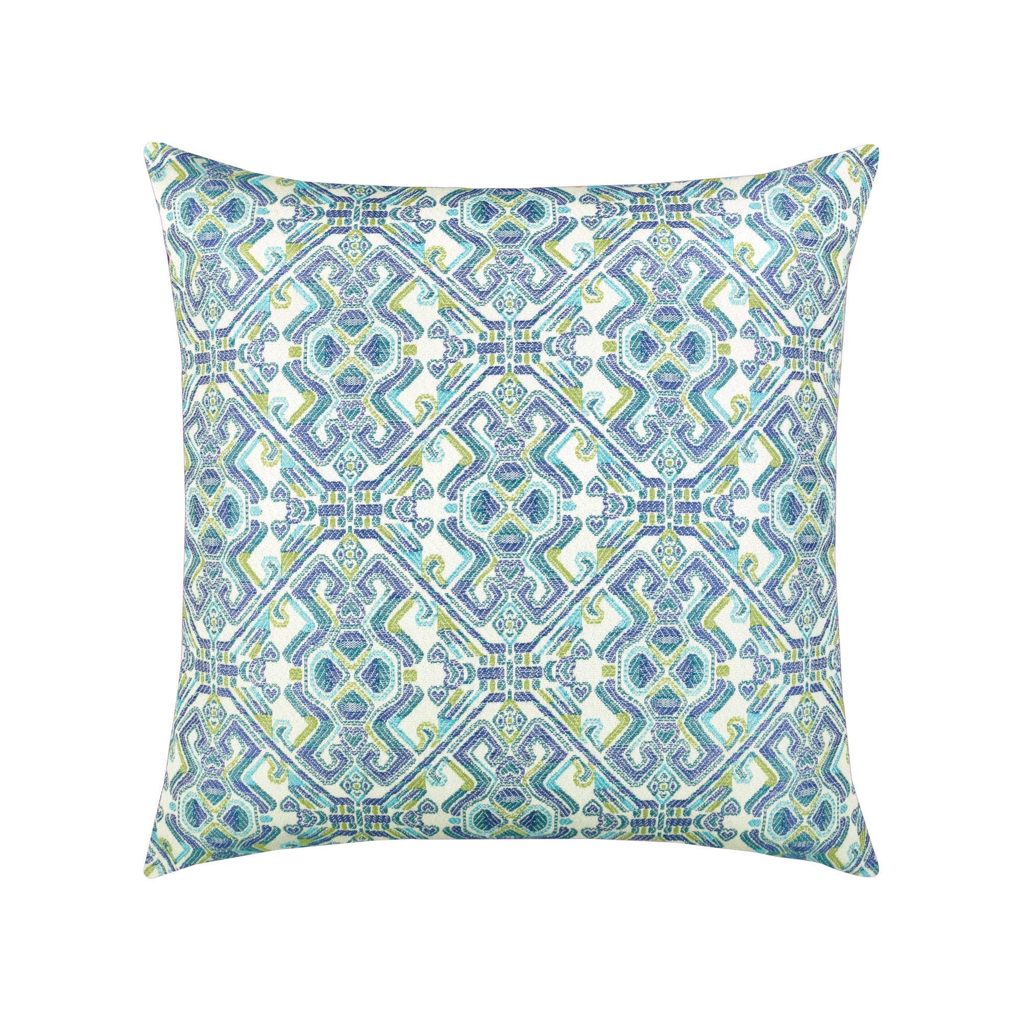 Teal outdoor pillow with mosaic pattern, square size for modern outdoor decor
