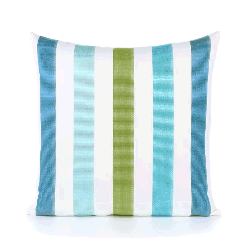 360 video of Blue and green striped pillow square size for vibrant indoor and outdoor decor by Elaine Smith