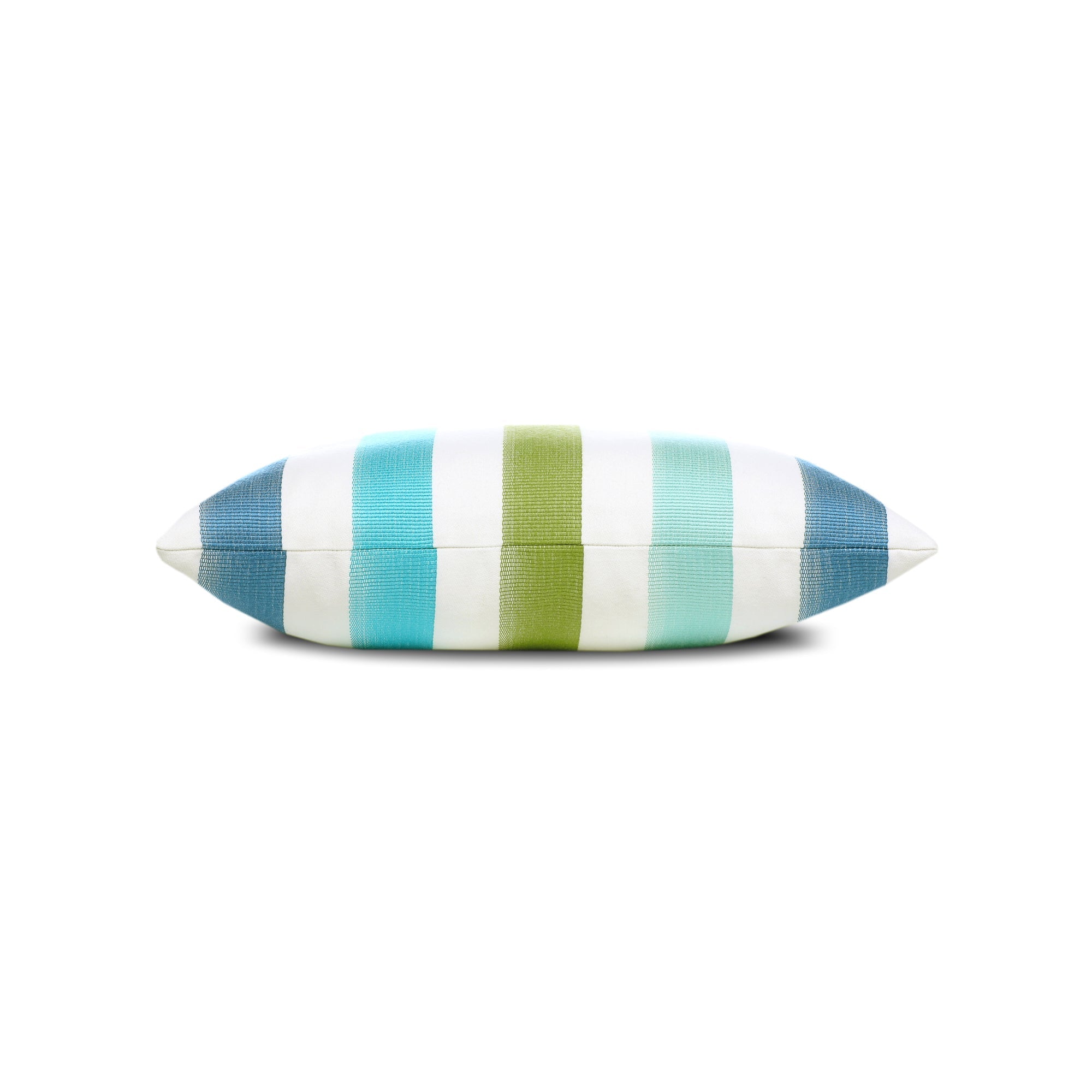 Side image of Blue and green striped pillow square size for vibrant indoor and outdoor decor by Elaine Smith
