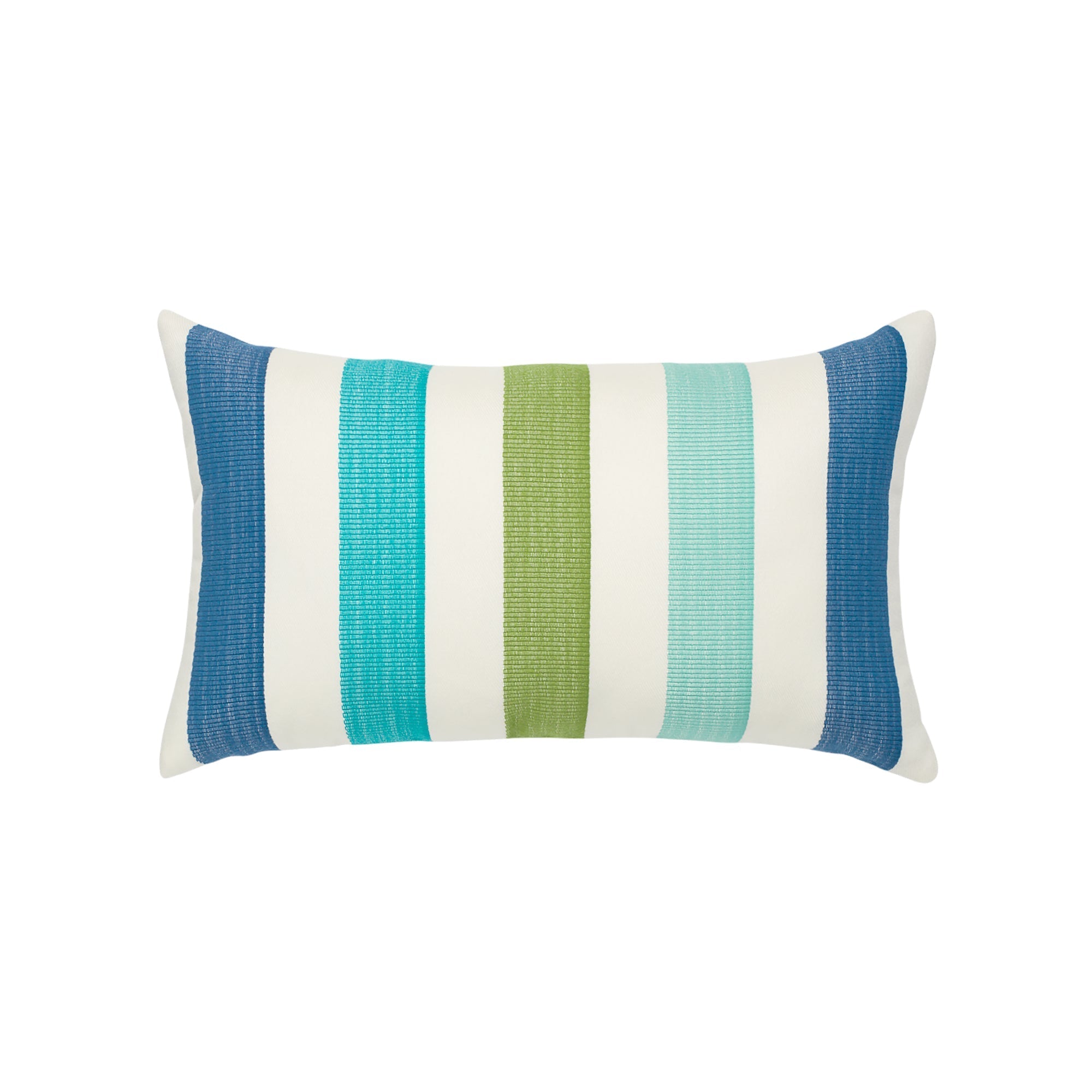 Blue and green striped pillow lumbar size for coastal indoor and outdoor decor