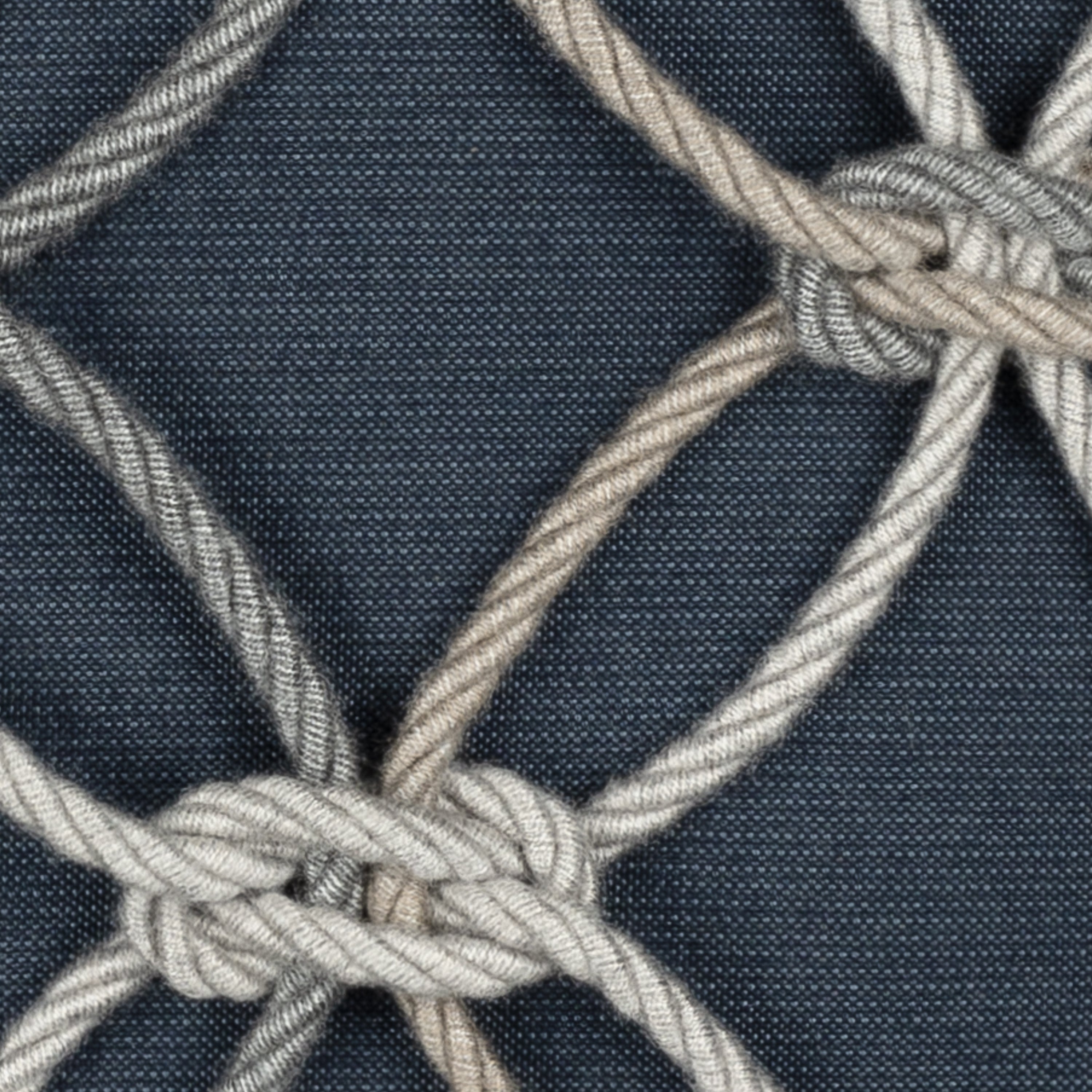 Detail image of Indigo outdoor pillow with diamond lattice rope pattern square size for elegant patio decor